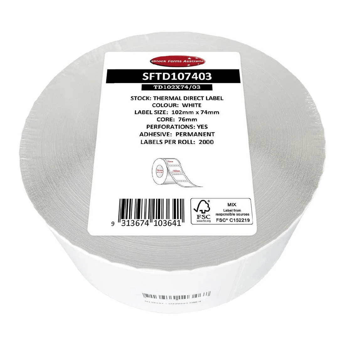 1 Stock Form Direct Thermal Labels 102 x 74mm 2000 Pack White, 1 of 2