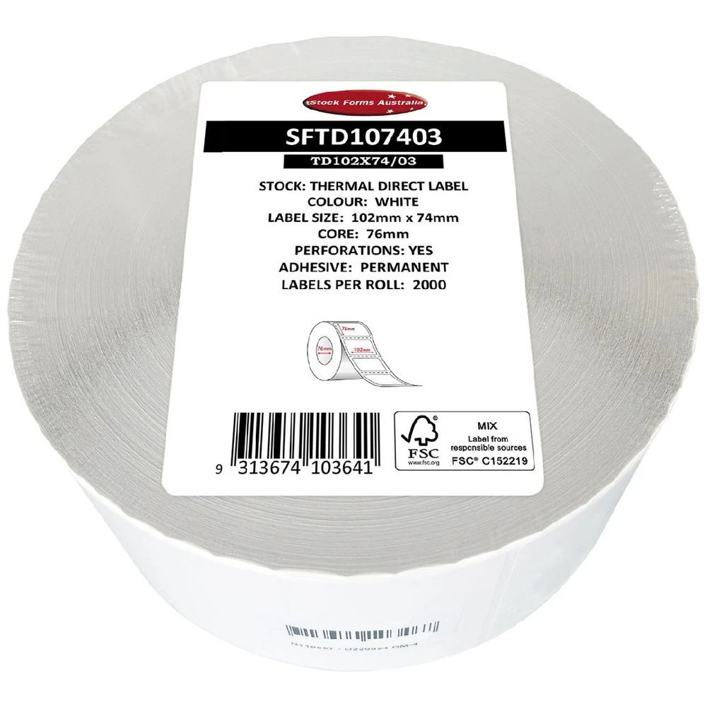1 Stock Form Direct Thermal Labels 102 x 74mm 2000 Pack White, 1 of 2