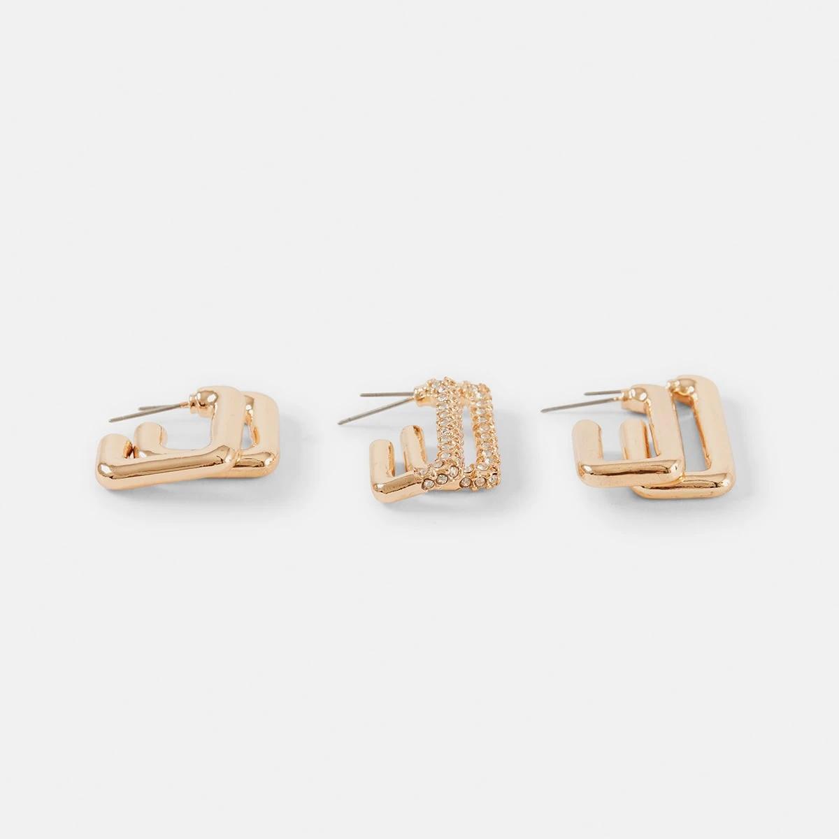 2 3 Pack Square Hoop Earrings - Gold Tone Gold, 2 of 5