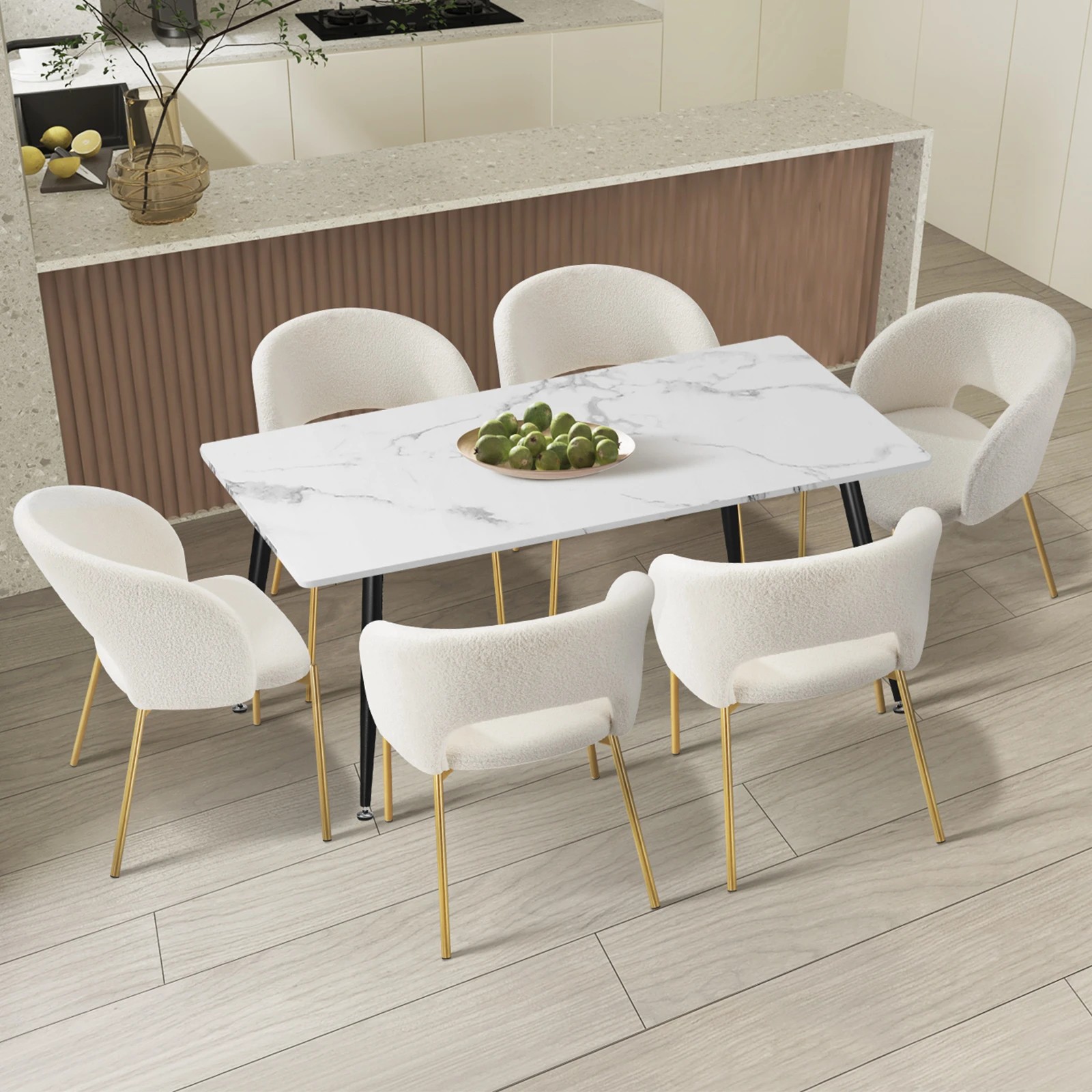 3 Oikiture 120cm Rectangle Dining Table with 6PCS Dining Chairs Sherpa - Multi, 3 of 9