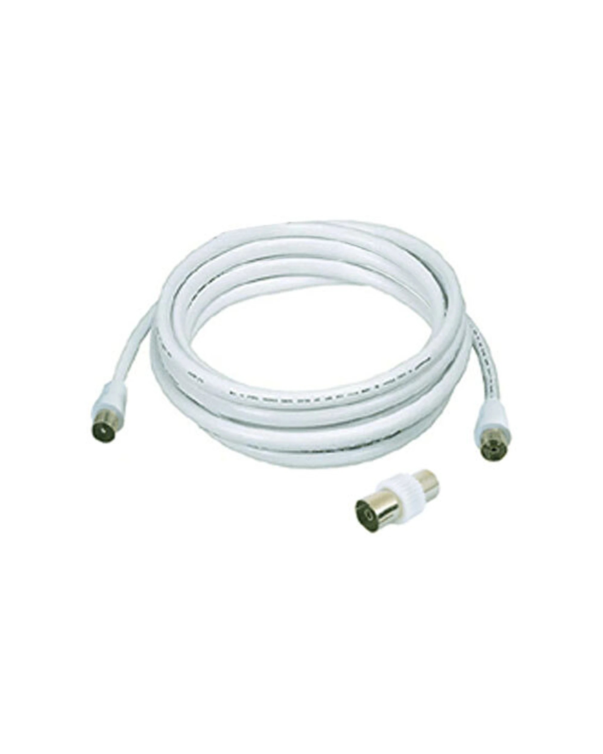 1 Sansai 10m M to Male Antenna Flylead TV Coaxial Cable with Female Adaptor - White, 1 of 2