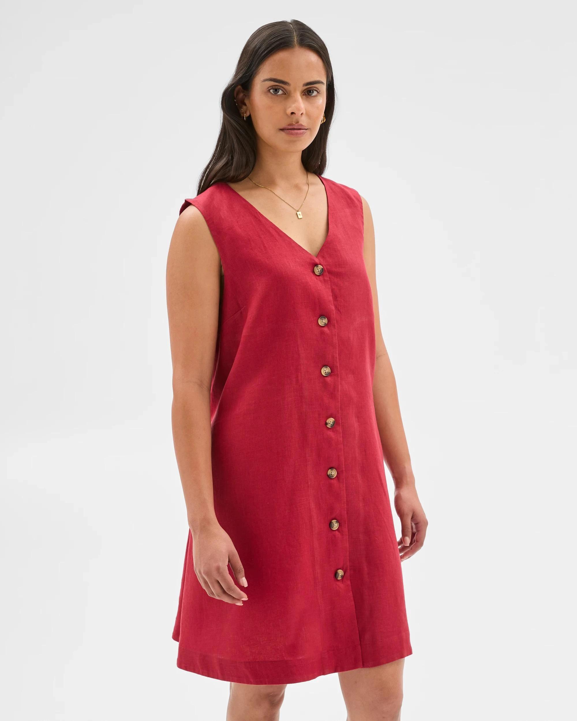 2 Target Woman European Linen Button Front Mini Dress GARNET, 2 of 7