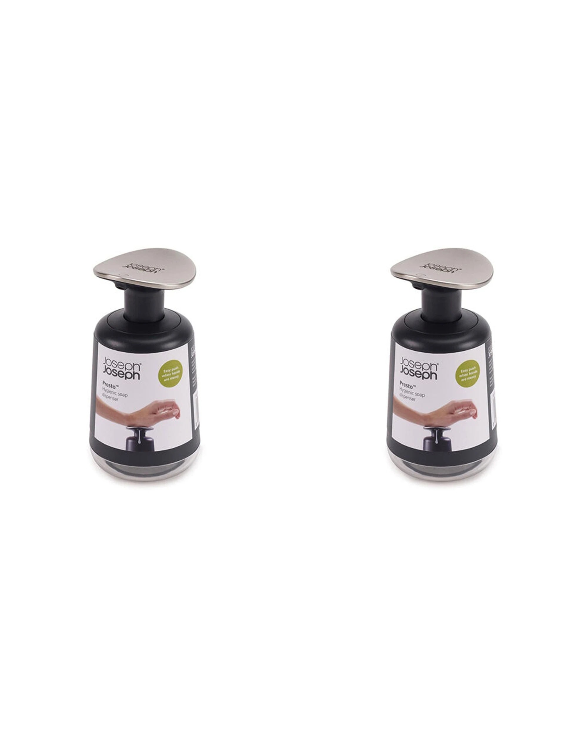 1 Joseph Joseph Presto Hygienic Soap Dispenser Extra-Large Stainless Steel Pump 250ml 2PK - Grey, 1 of 5