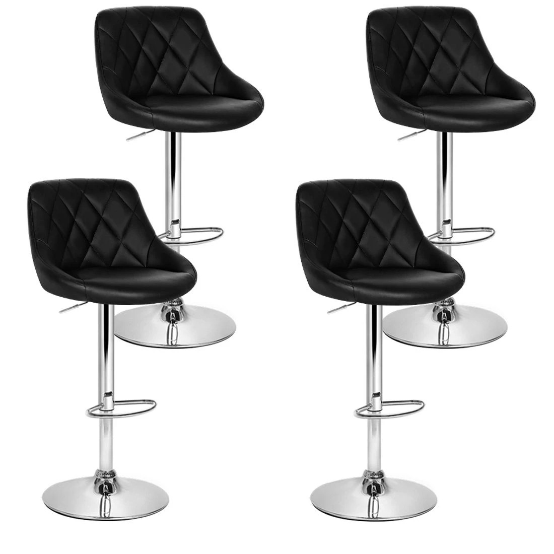 1 Artiss 4x Bar Stools Leather Padded Gas Lift - Black, 1 of 4