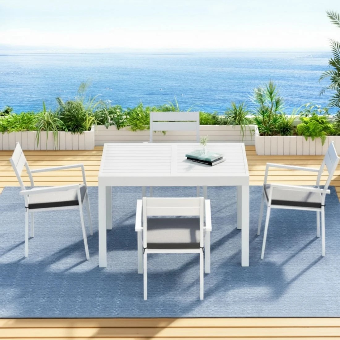 4 Gardeon Outdoor Dining Set 5 Piece Aluminum Extendable Table Setting - White, 4 of 6