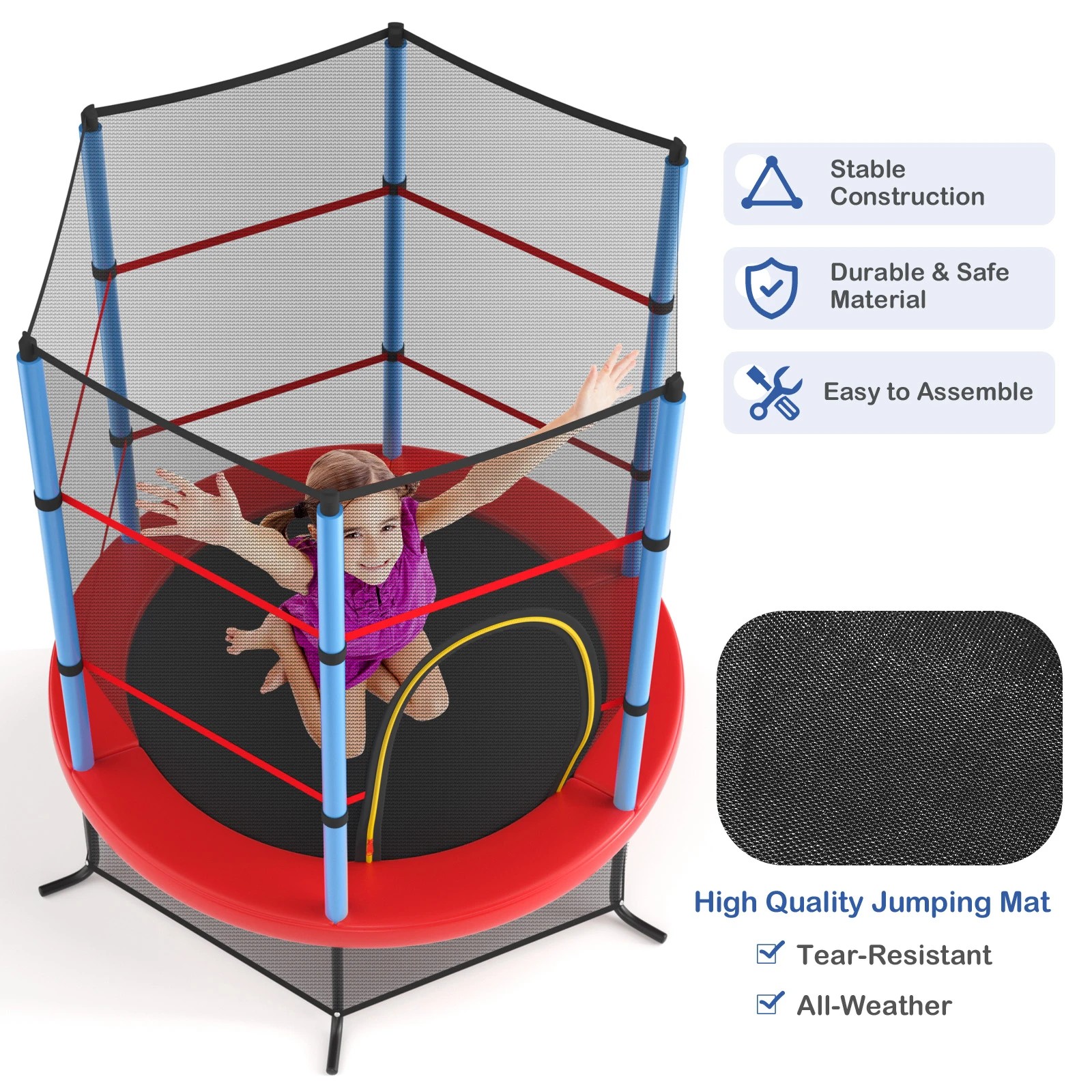 5 Costway Kids Trampoline Bouncer Jumping Trampolines w/Enclosure Net - Blue, 5 of 5