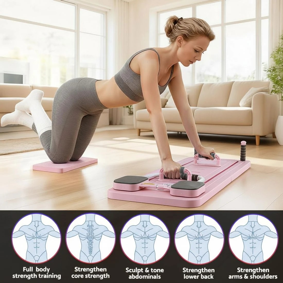 5 Everfit Pilates Reformer Abdominal Exercise Board Push Up Set Fitness - Pink, 5 of 10