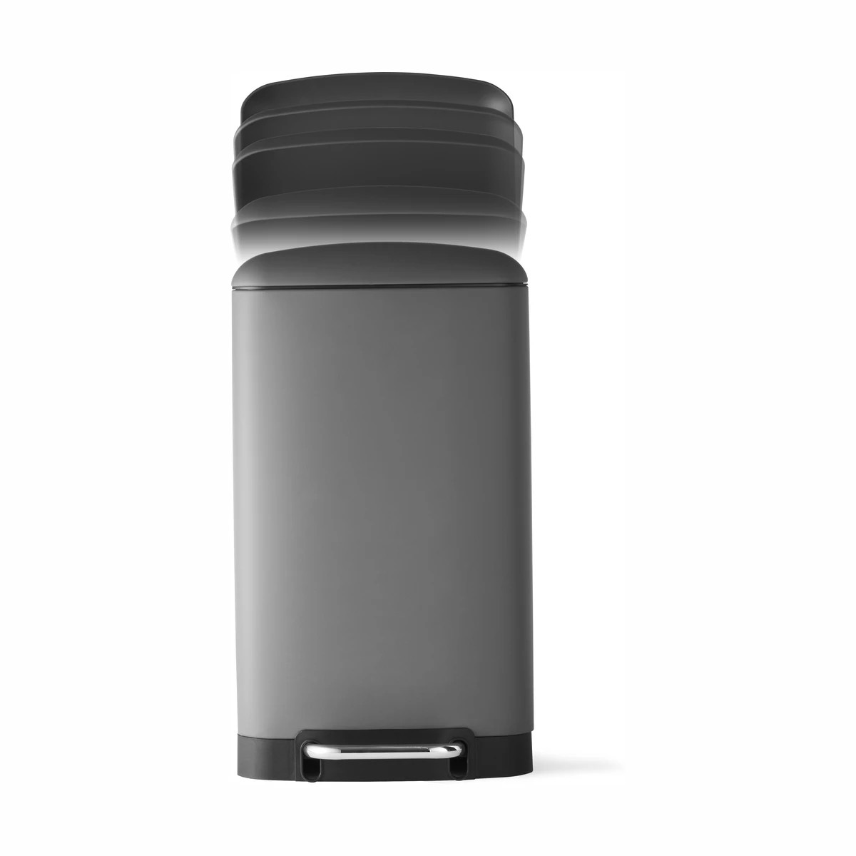 4 30L Matte Grey Rectangular Pedal Bin, 4 of 5