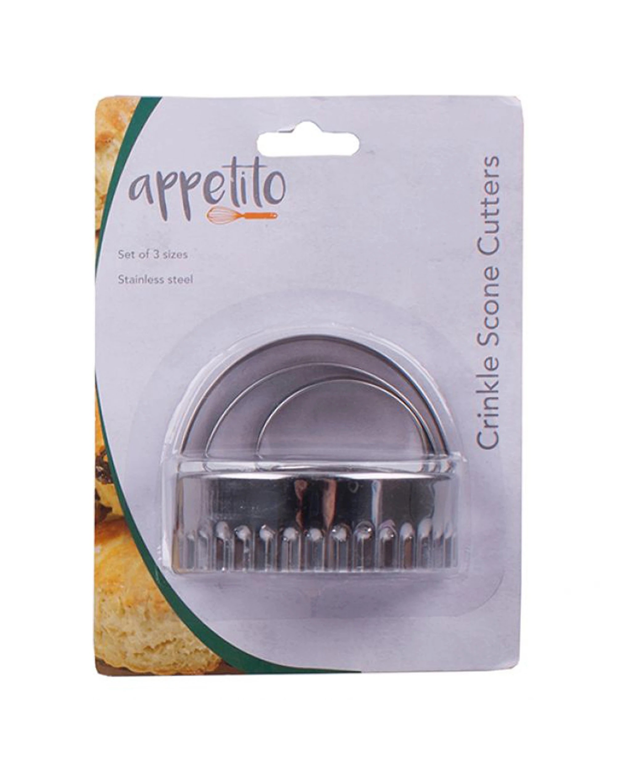 3 Appetito 3-Piece Stainless Steel Crinkle Scone Cutters with Handles - Silver, 3 of 4