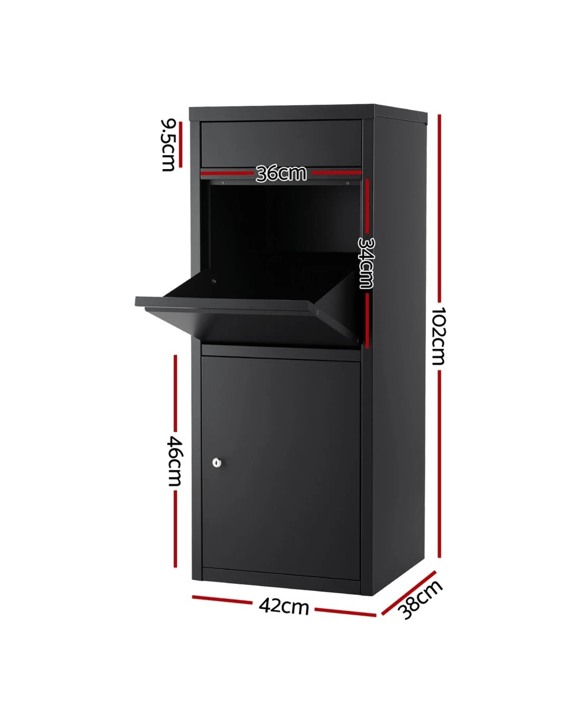Gardeon Parcel Letterbox Drop Box Weatherproof Steel Metal Large Capacity Lockable Mail Delivery Porch Locker - black