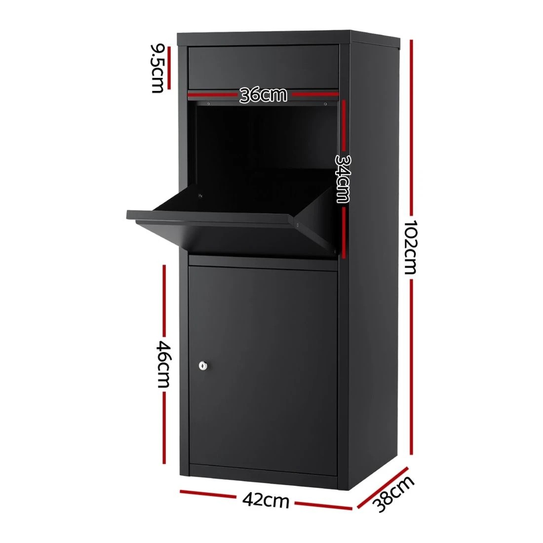 1 Gardeon Parcel Letterbox Drop Box Weatherproof Steel Metal Large Capacity Lockable Mail Delivery Porch Locker - black, 1 of 8