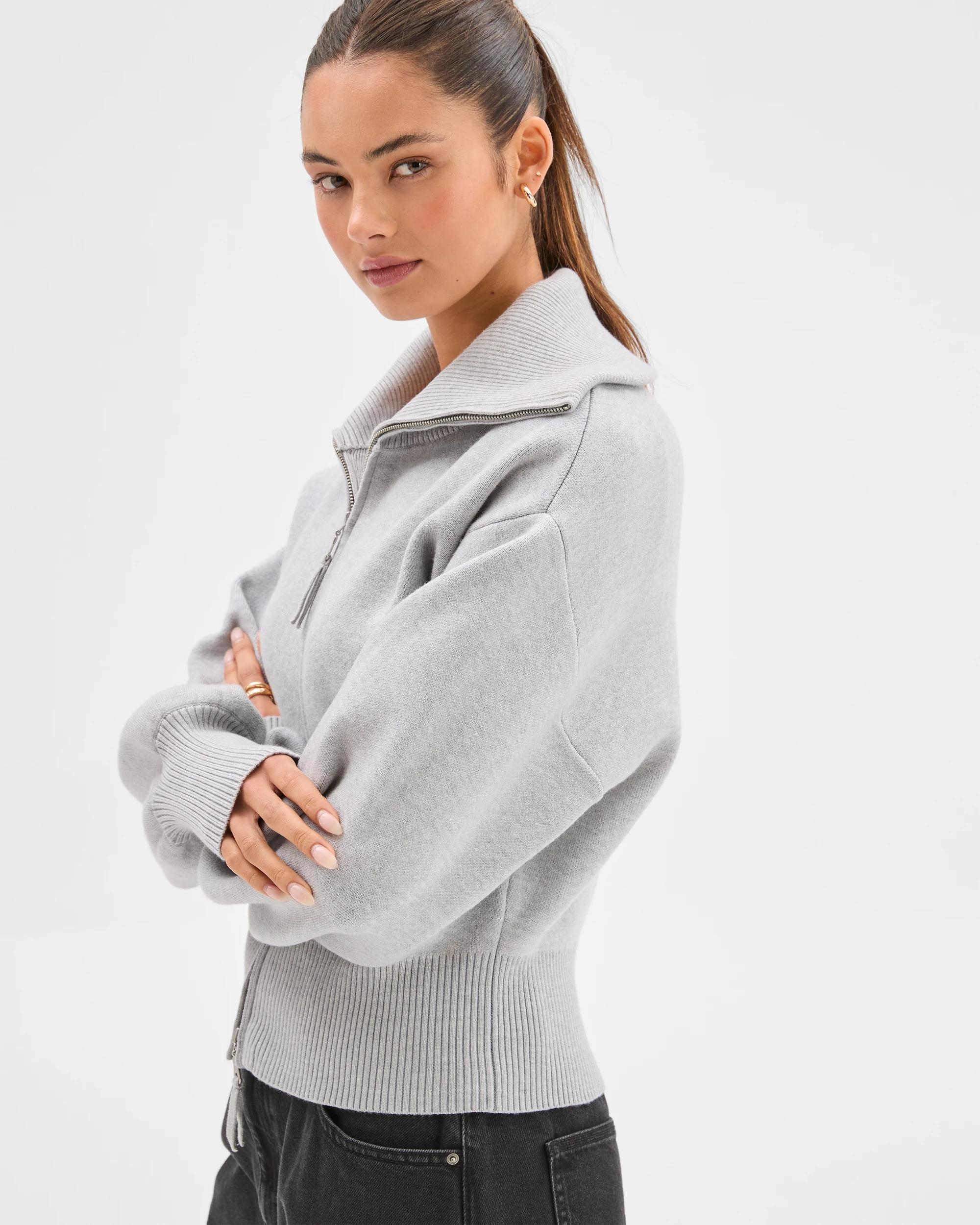 5 Lily Loves Long Cocoon Sleeve Zip Through Cardigan GREY, 5 of 8