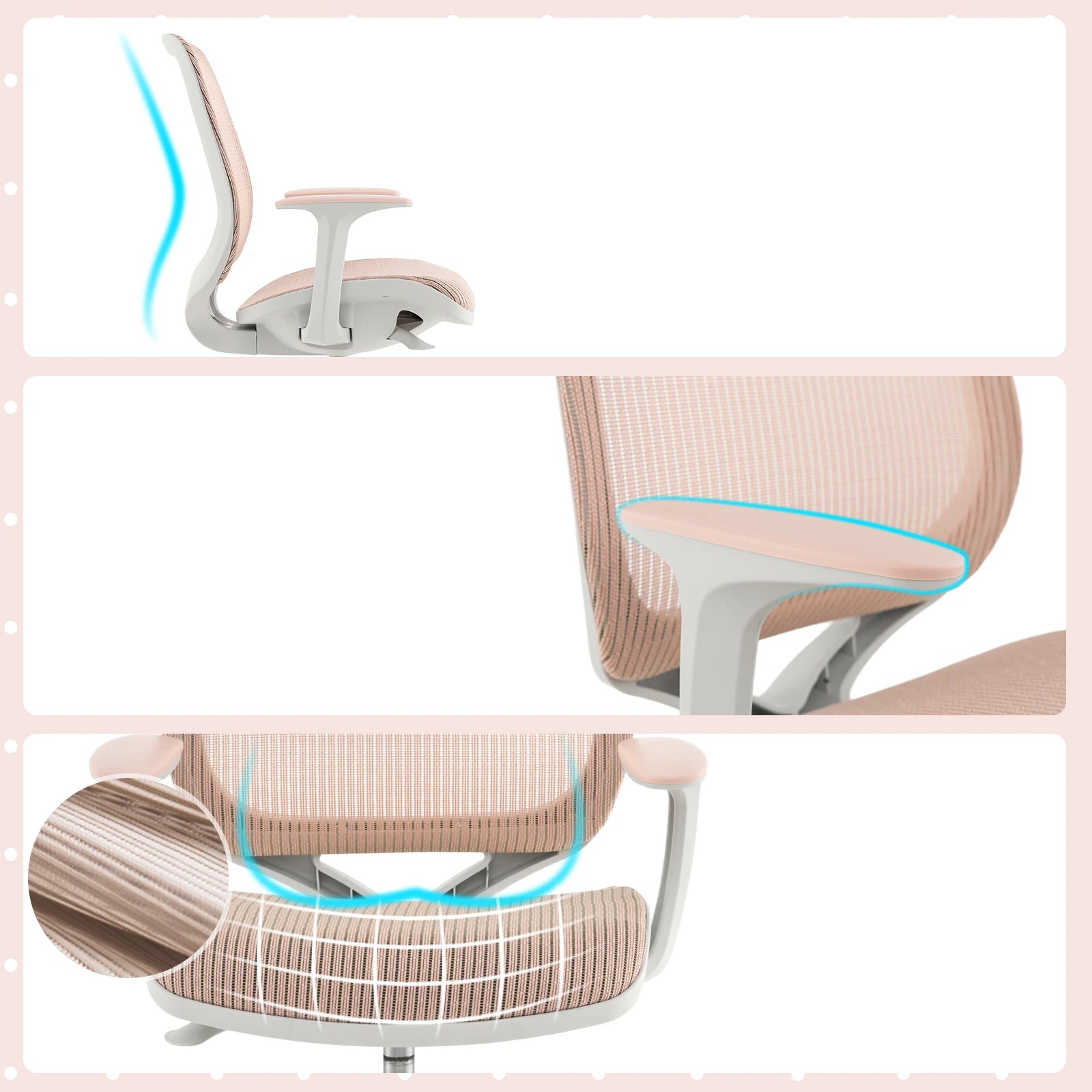 5 Costway Desk Chair Swivel Mesh Chair w/Adjustable Height - Pink, 5 of 6