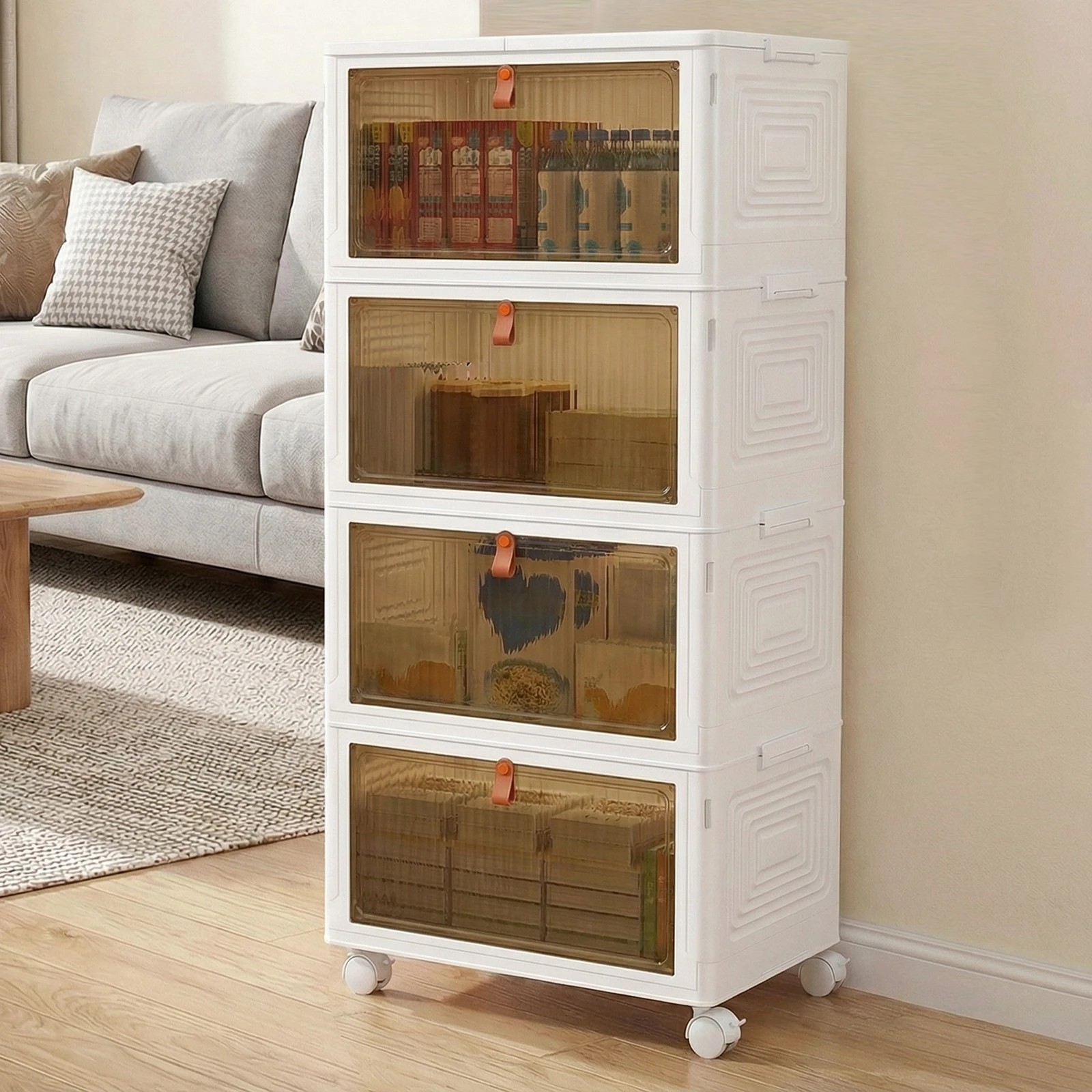 2 Costway 4-Tier Foldable Shoe Rack Mobile Organiser Closet Container Stackable Storage Bins w/Lid - White, 2 of 5