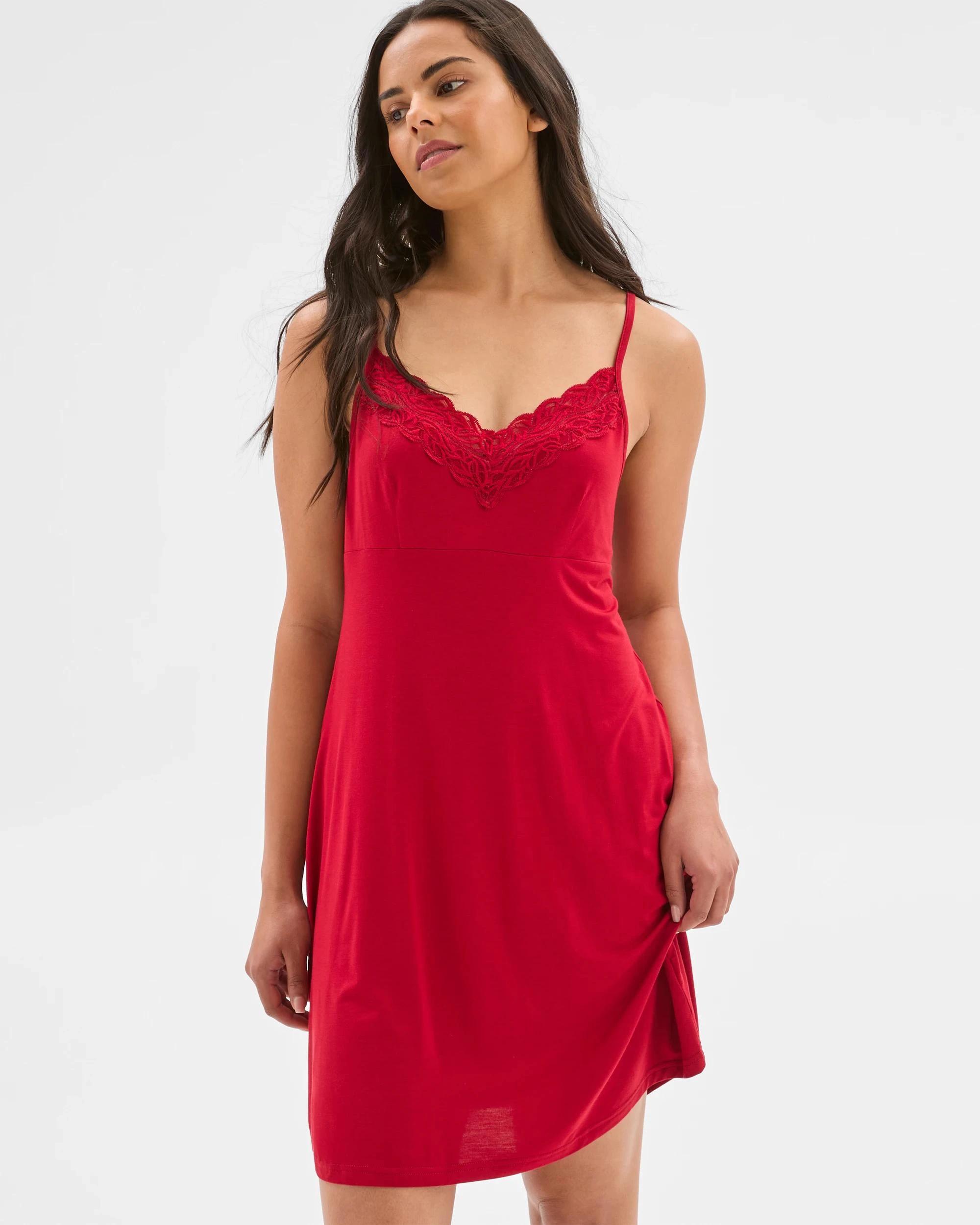 1 Target Womens Soft Comfort Bamboo Sleep Lace Cami Nightie RED, 1 of 6