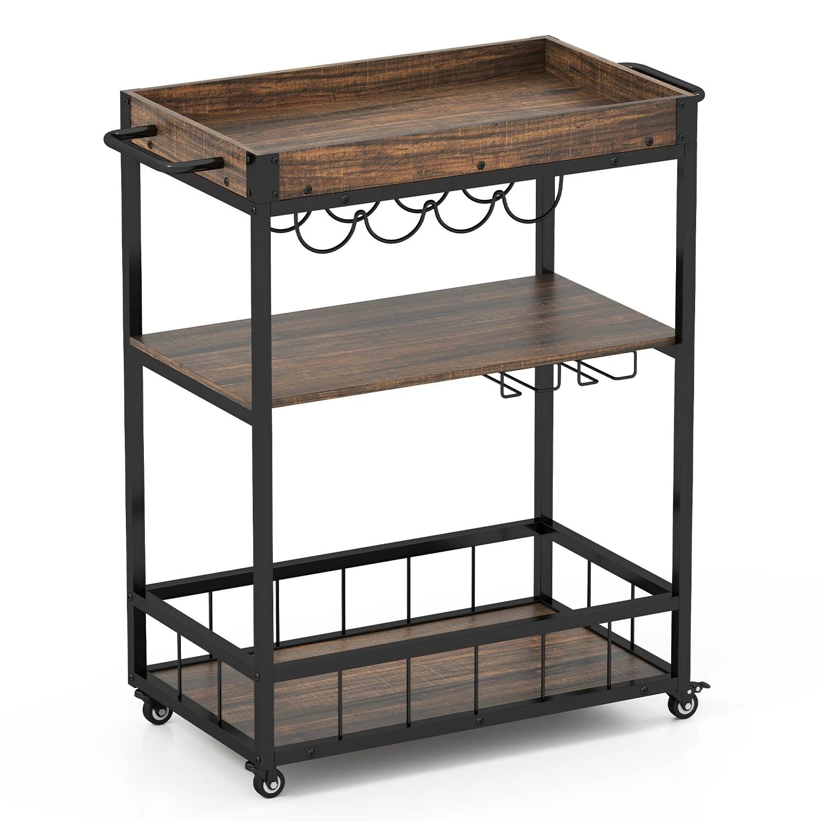 1 Costway 3-Tier Bar Cart w/Glass Holder, 1 of 5
