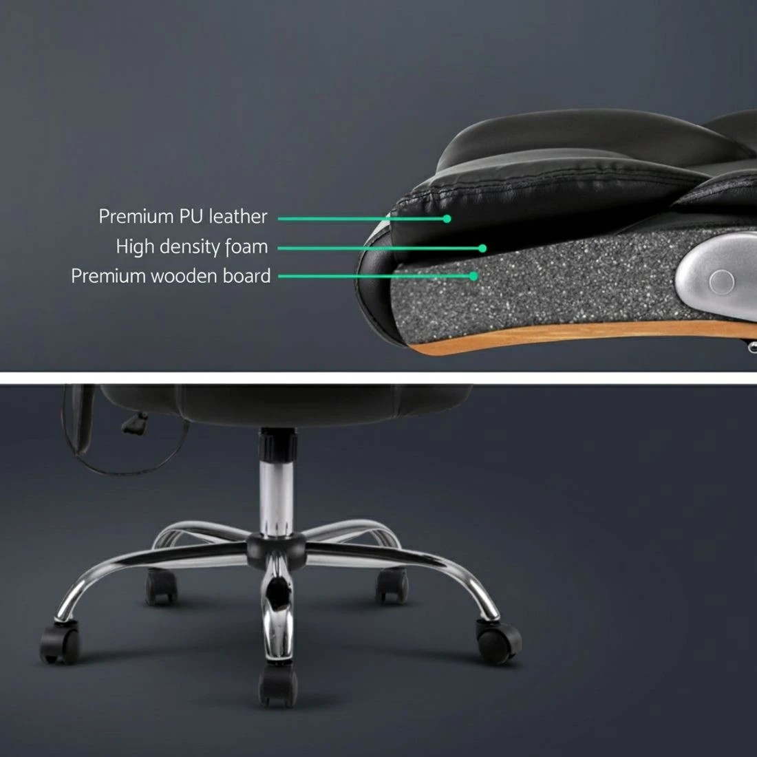 5 Artiss 8 Point Massage Office Chair PU Leather - Black, 5 of 8