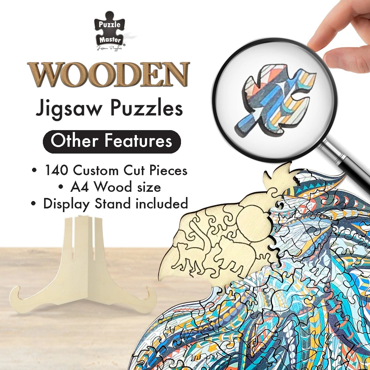 4 Puzzle Master 124 Piece Wooden Jigsaw Puzzle, Lion, 4 of 8