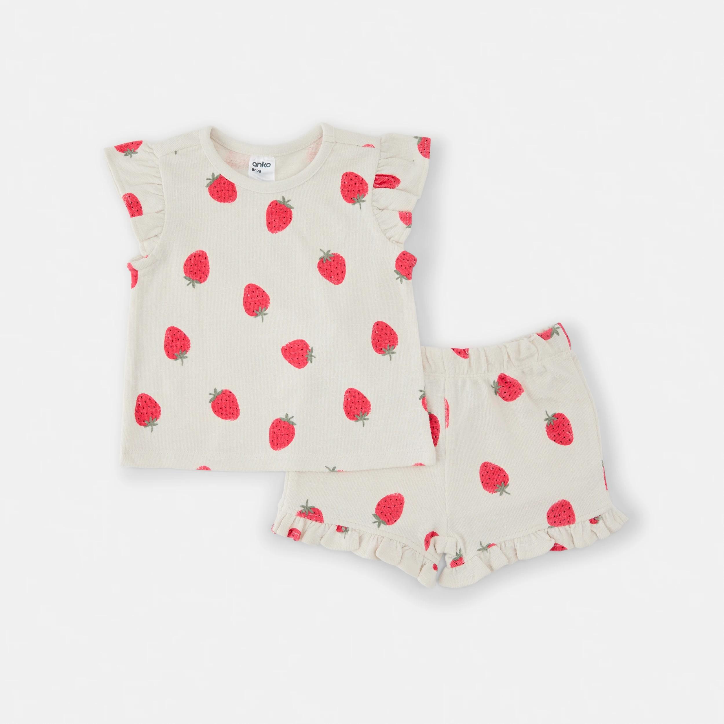1 Short Sleeve Frill Slub Set CREAM STRAWBERRY, 1 of 6