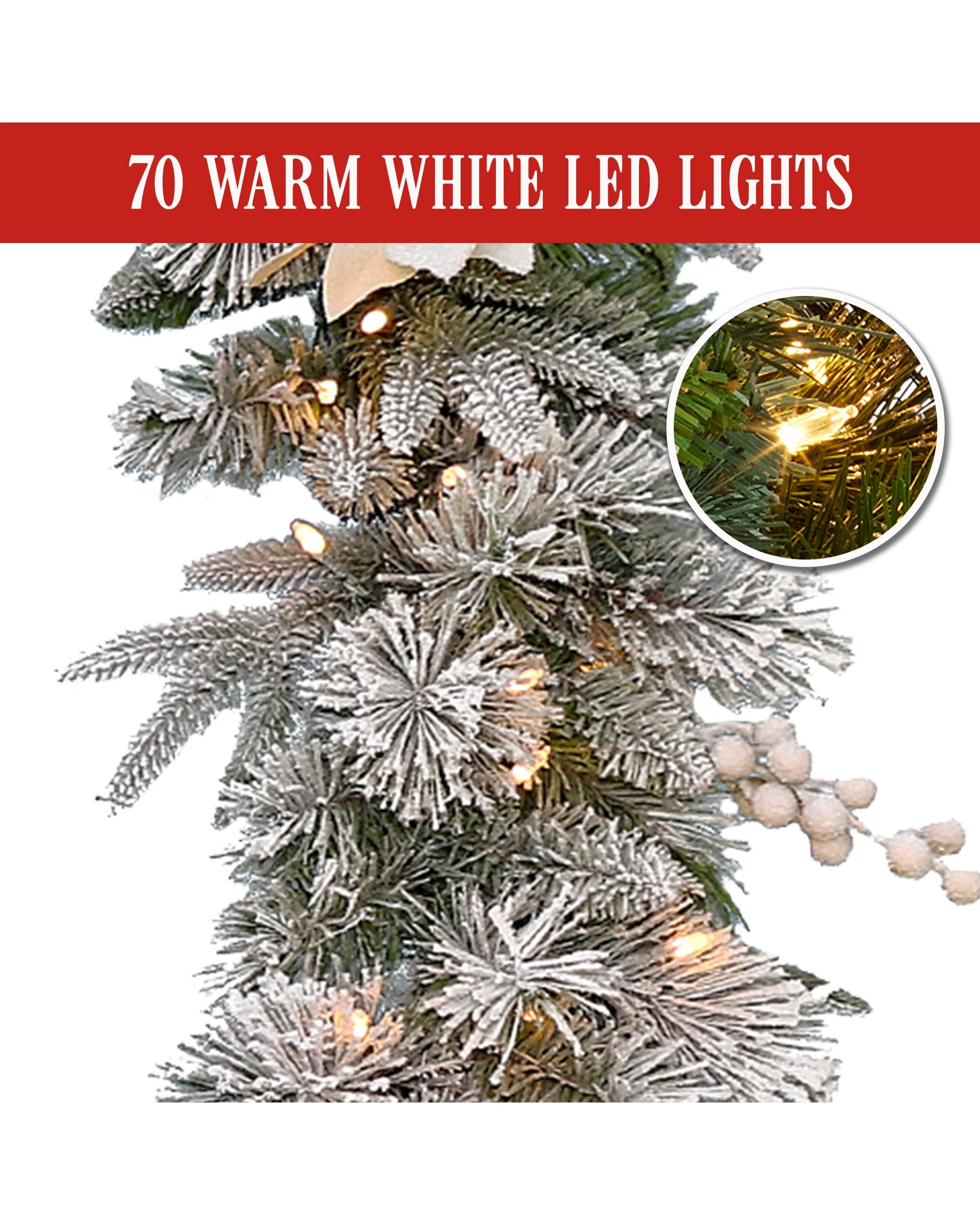 4 Christabelle 2.74m Christmas Garland Snow Frosted Colonial Tree Decoration Ornament White Green, 4 of 7