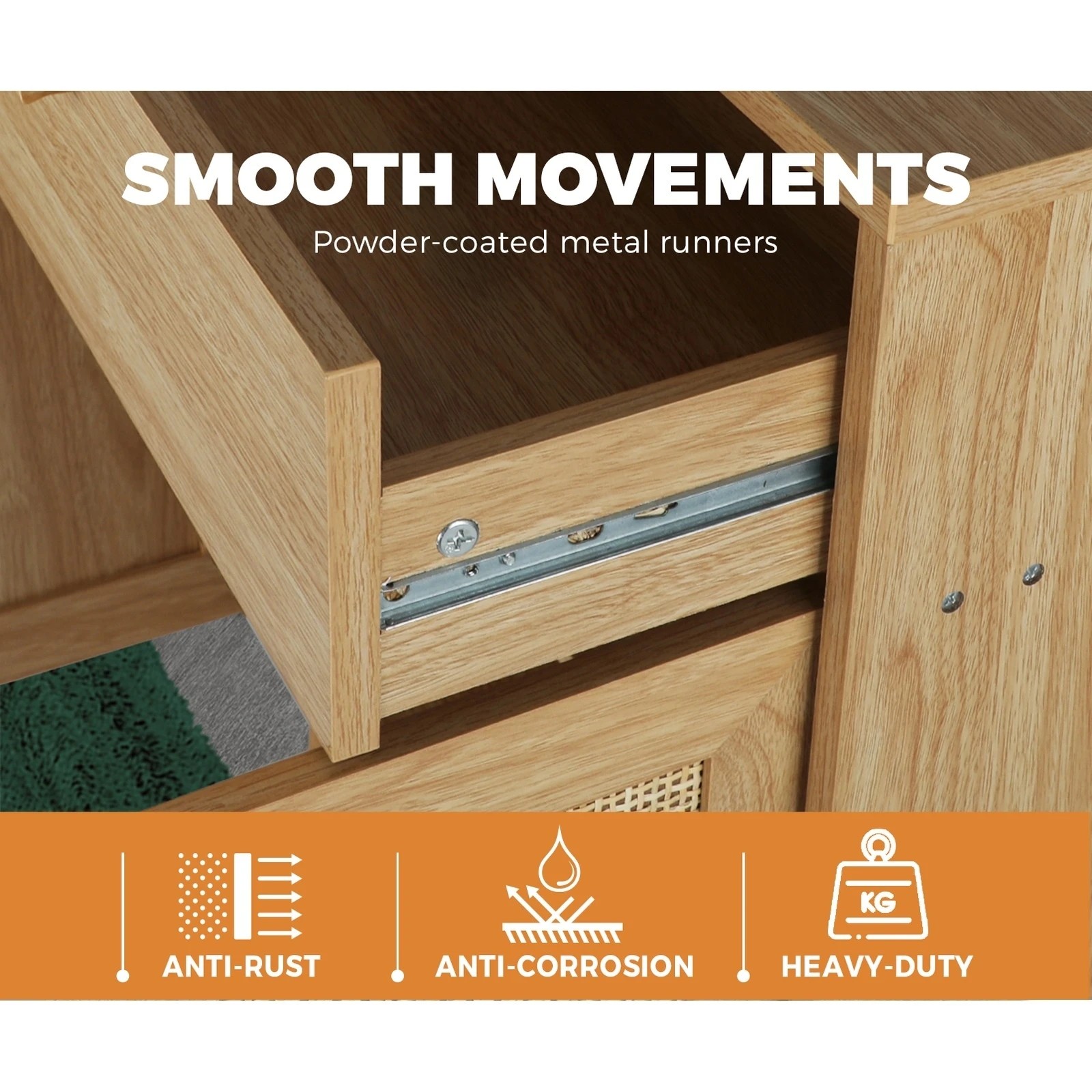 7 Oikiture 2x Buffet Sideboard Rattan Cupboard Cabinet - Natural, 7 of 9