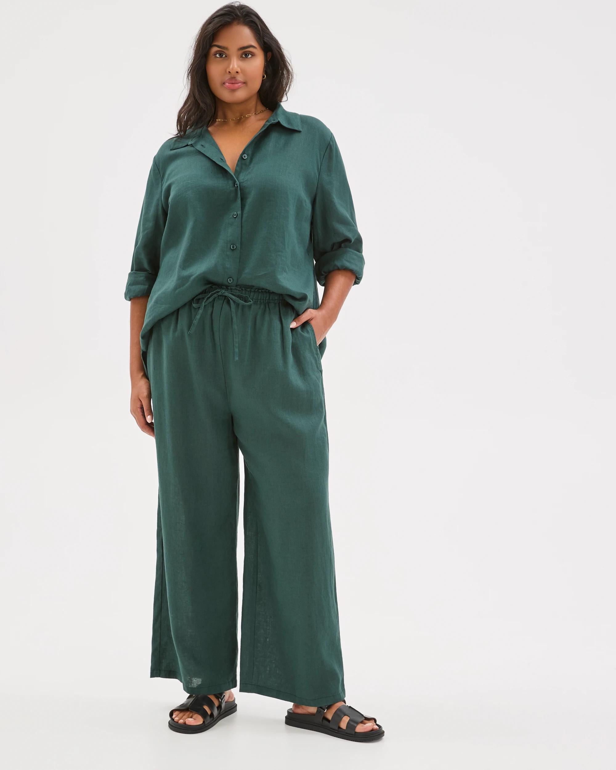 2 Target Curve Plus Size European Linen Wide Leg Pants DEEP GREEN FNA, 2 of 7