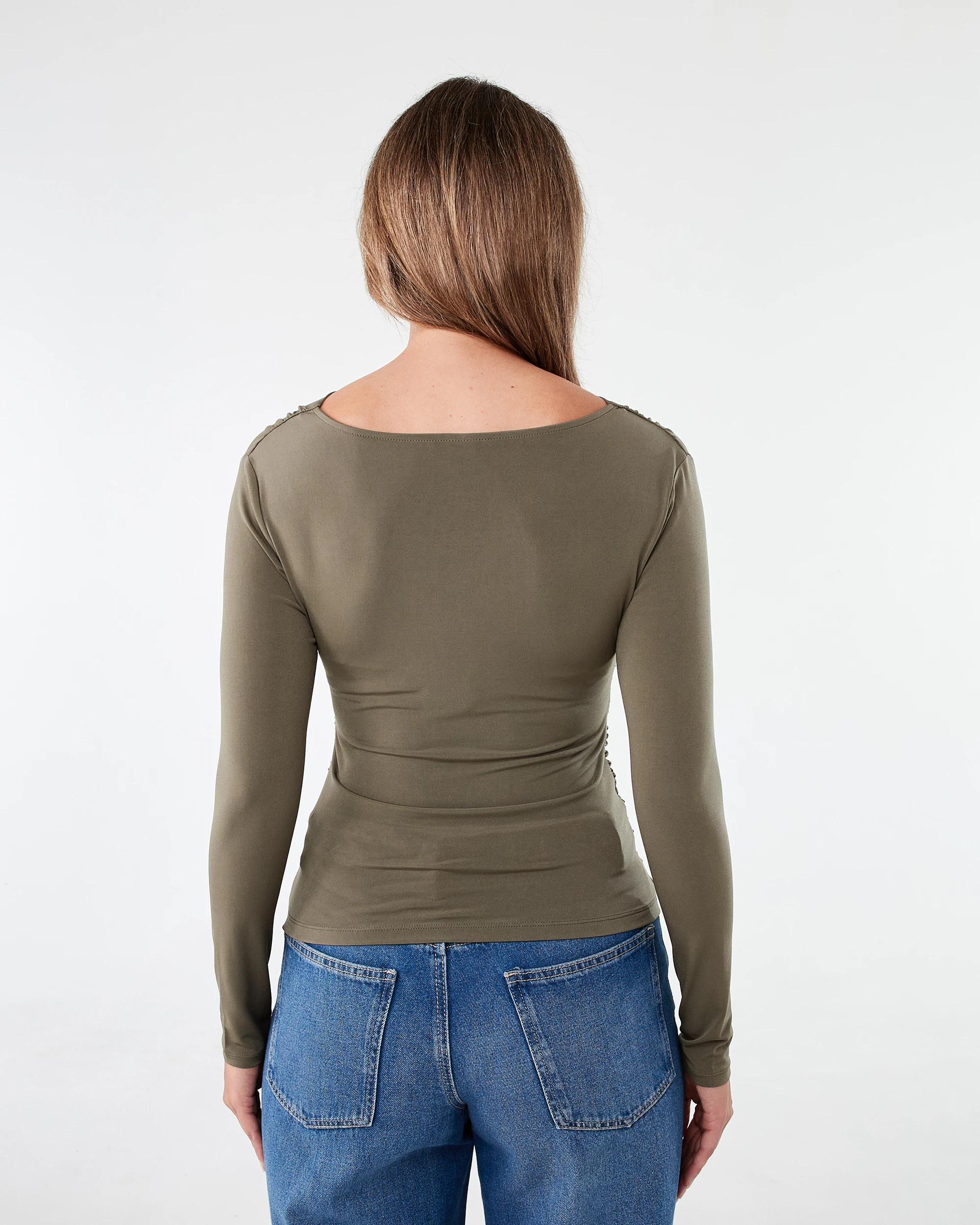 3 Long Sleeve Wrap Drape Top Deep Olive, 3 of 5