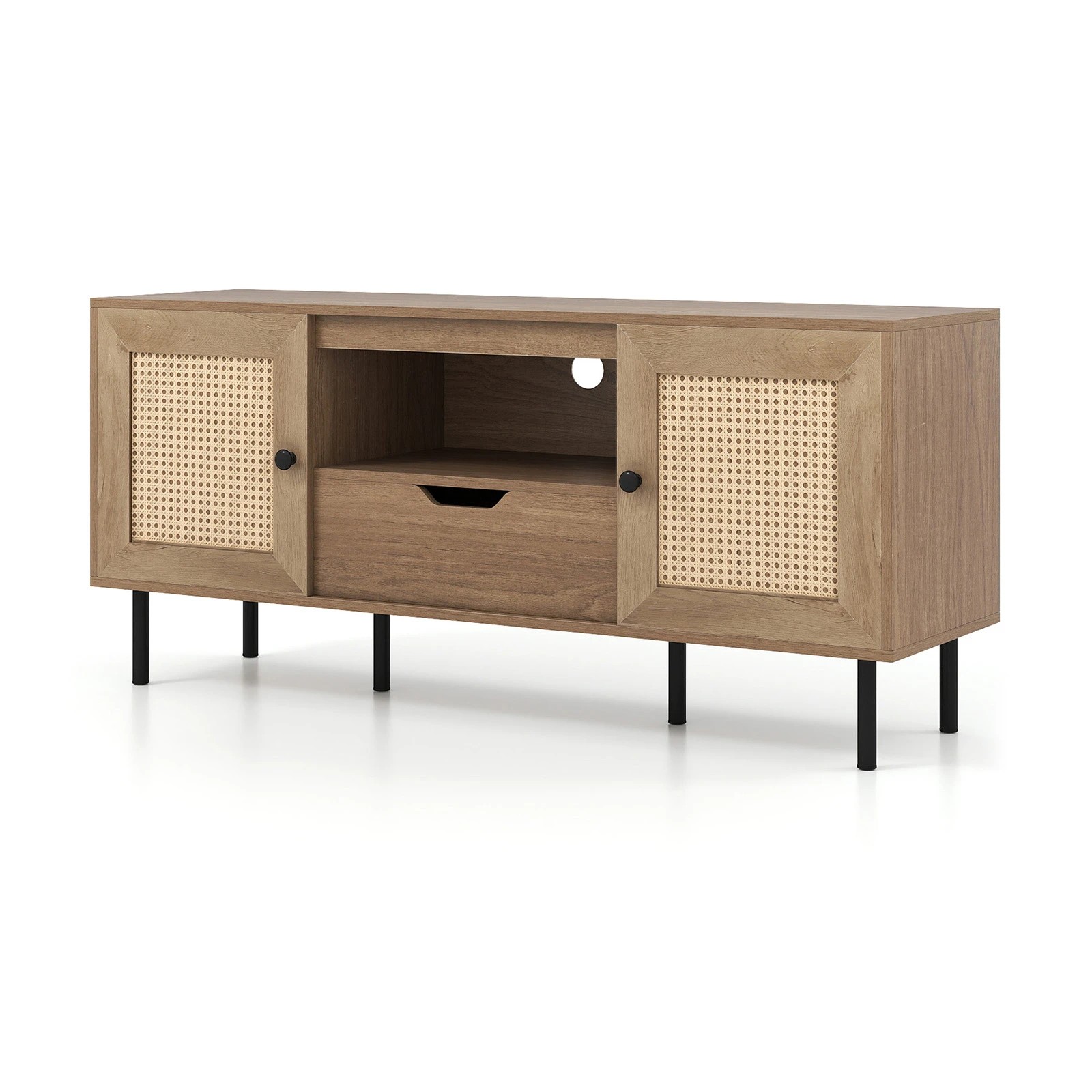 1 Costway Entertainment Unit TV Cabinet w/Doors & Metal Legs Media Console Table, 1 of 1