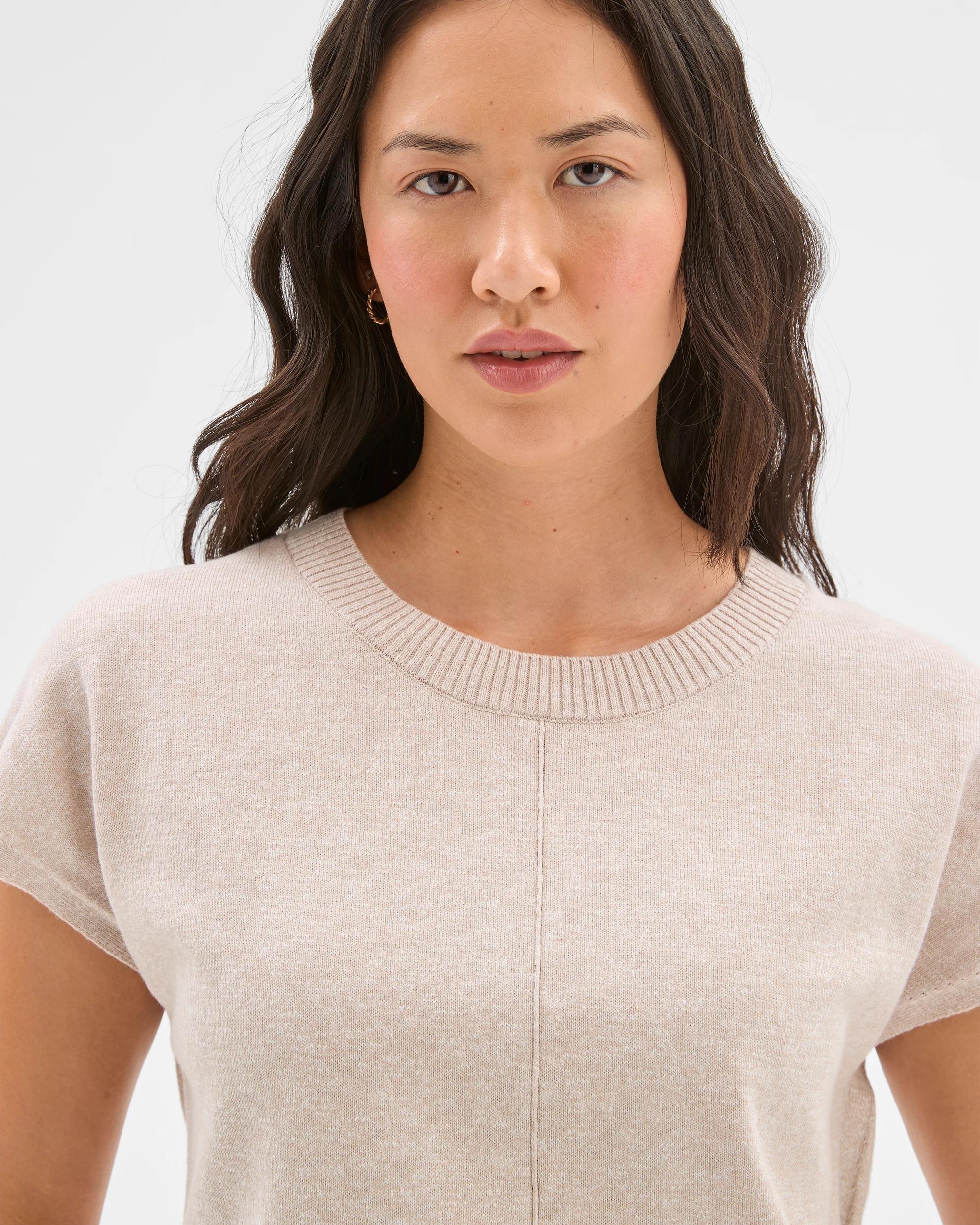 3 Target Australian Cotton Blend Extended Sleeve Knitted T-shirt PEBBLE, 3 of 7