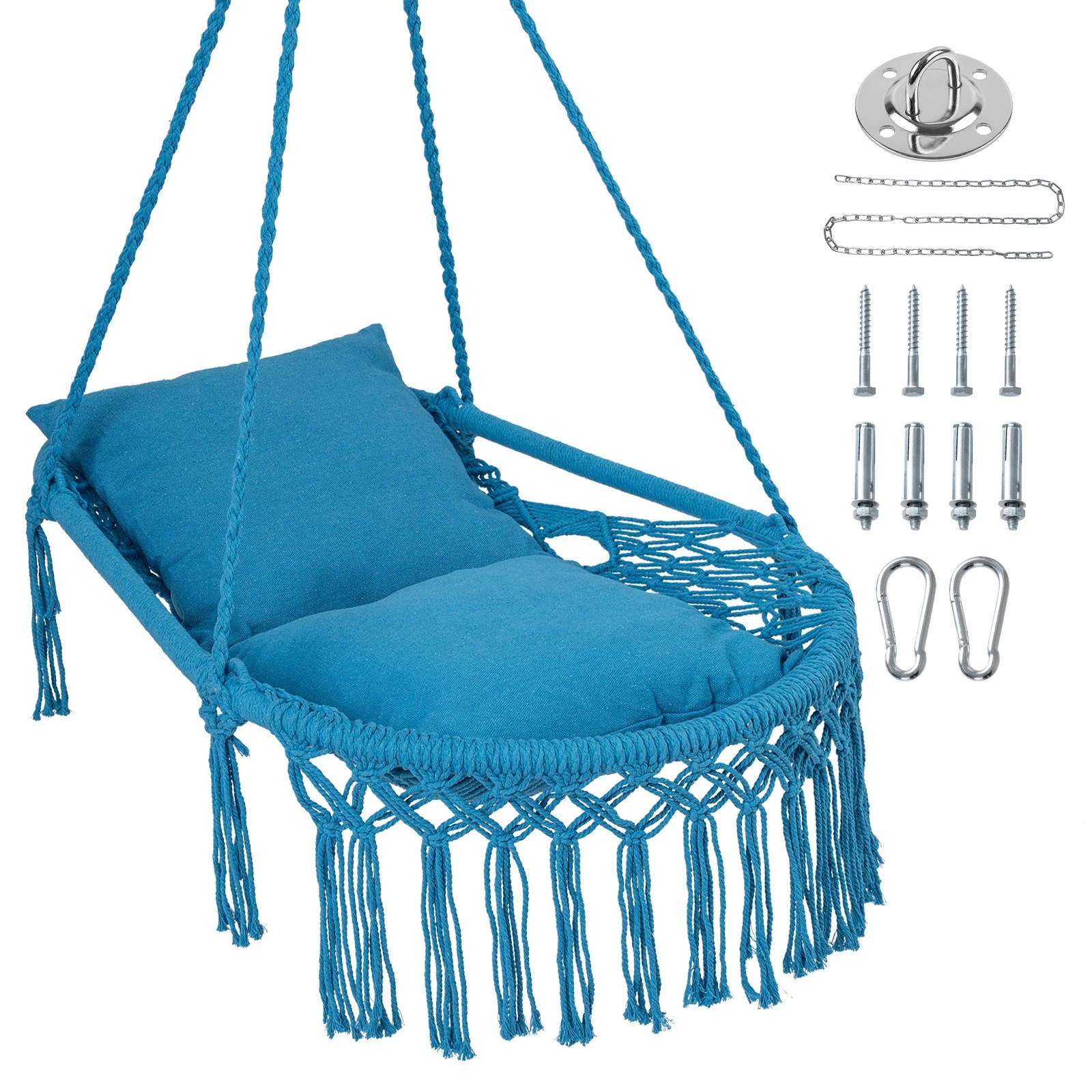 1 Costway Macrame Swing Chair Boho Rope Hanging Hammock Chair - Blue, 1 of 4