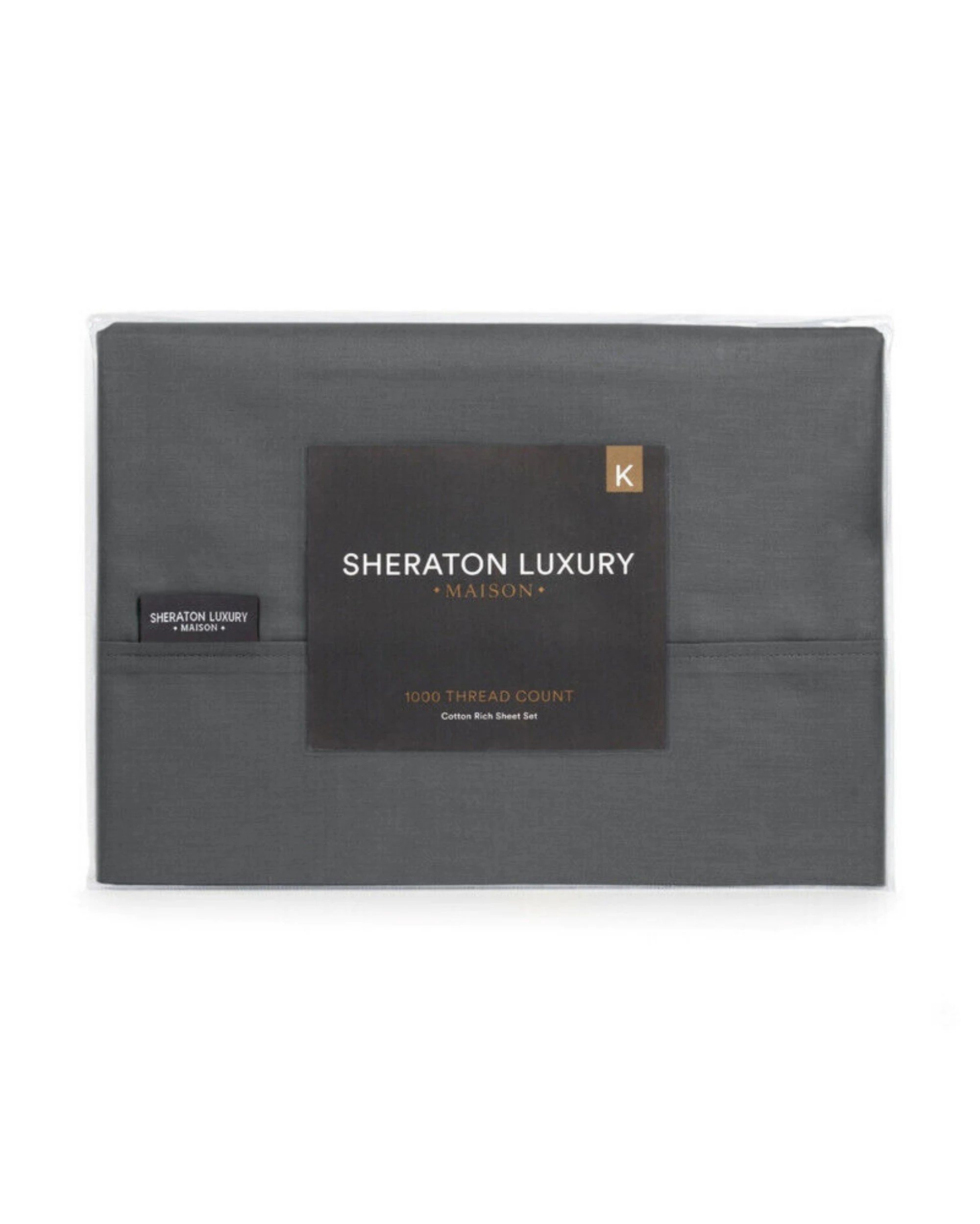 1 Sheraton Luxury 1000TC Cotton Fitted Bed Bedding Sheet Set Fossil - King Bed - Charcoal, 1 of 2