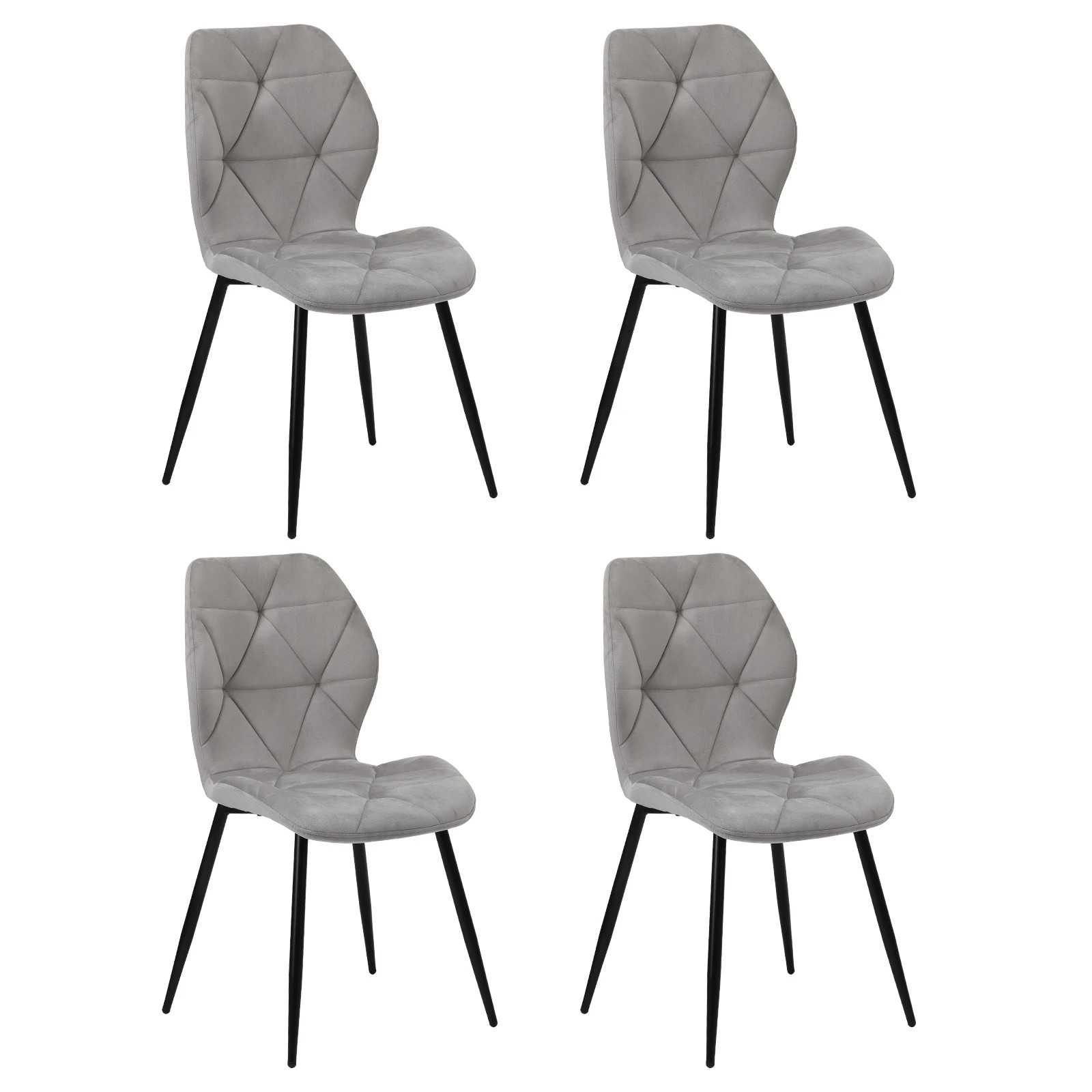 2 Oikiture Set of 4 Dining Chairs Kitchen Chair Padded Seat High Back Velvet - Grey, 2 of 7