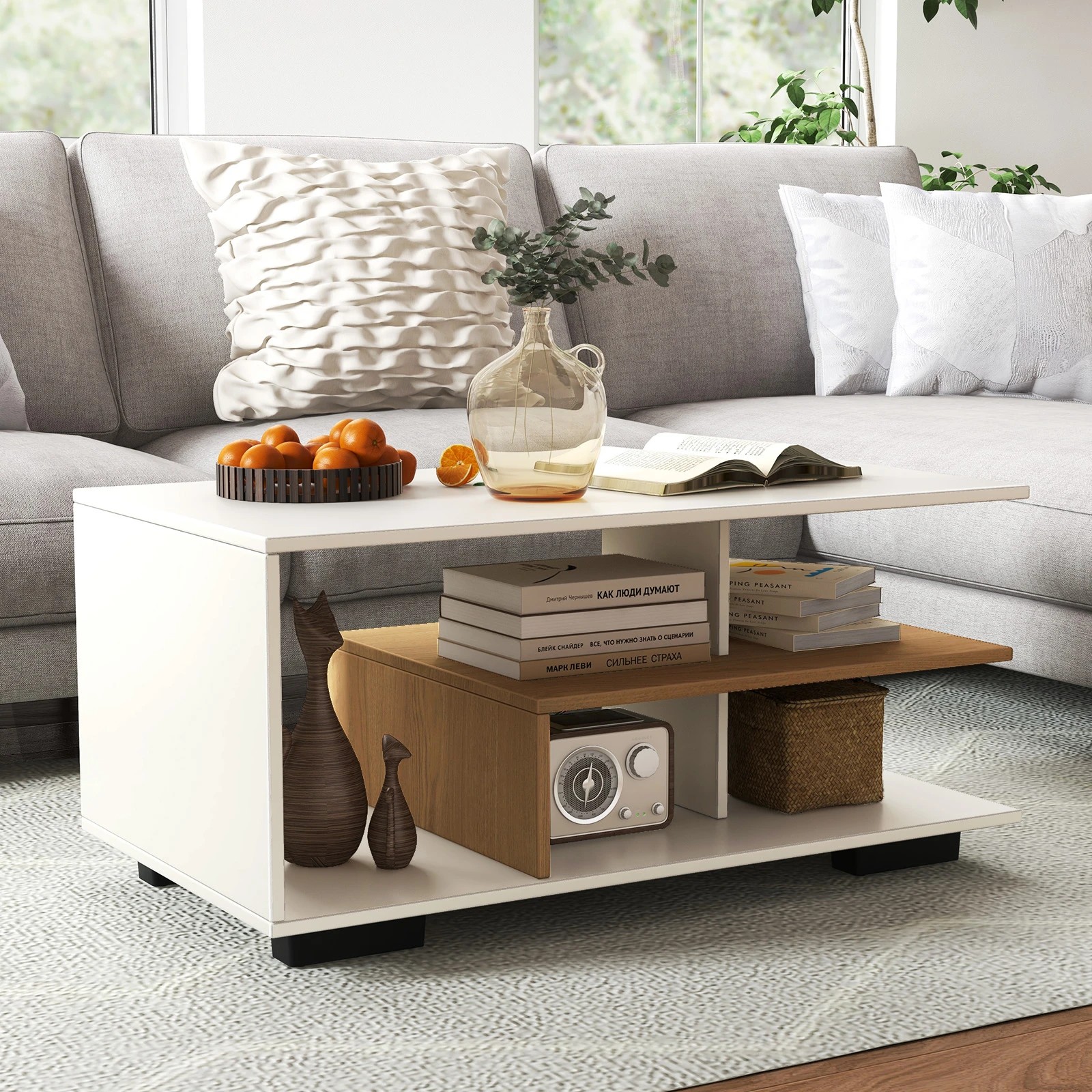 2 Costway Modern Coffee Table 3-Tier Versatile Table Home Office w/Shelf, 2 of 4