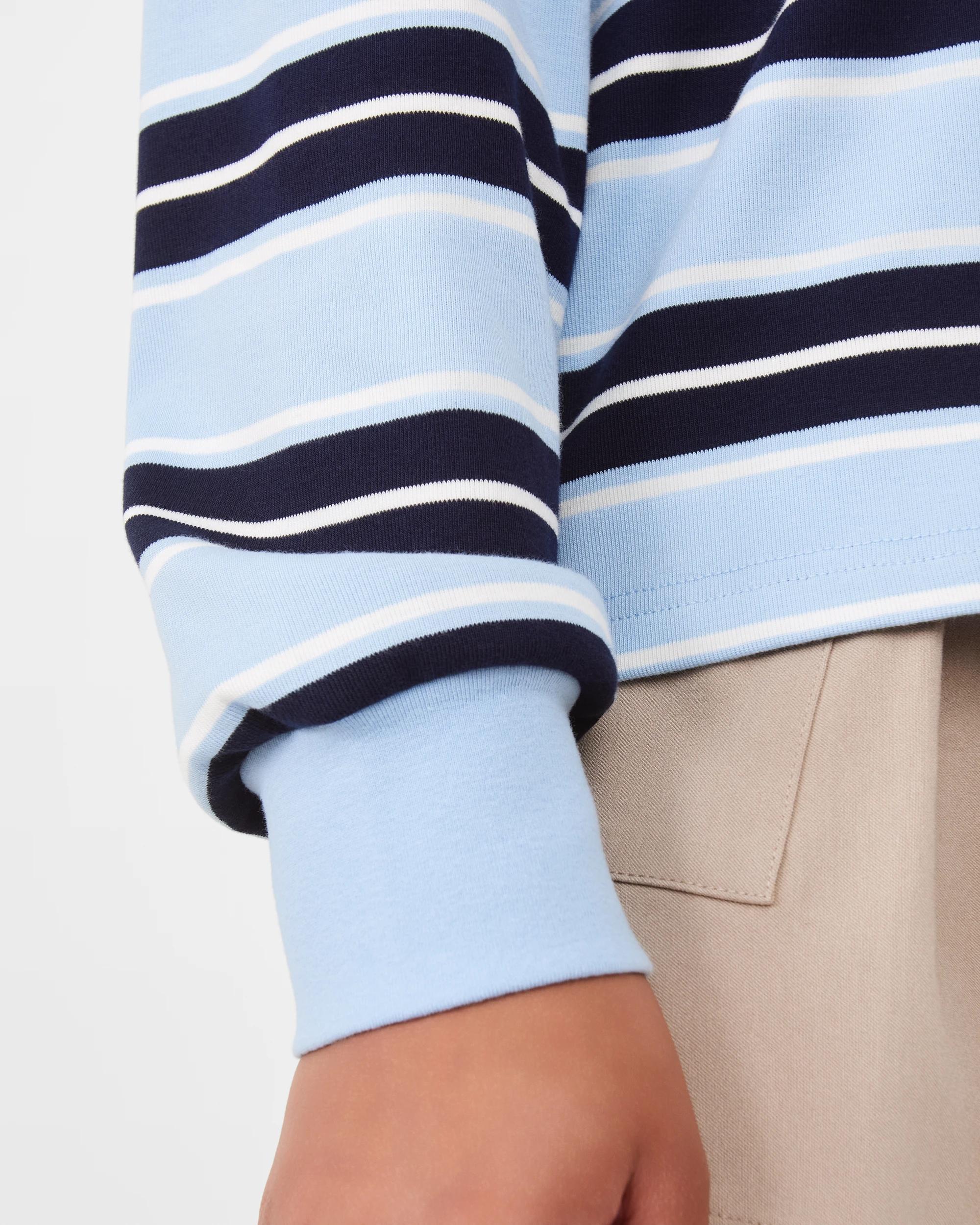 7 Long Sleeve Print Polo Shirt Blu Stripe, 7 of 8