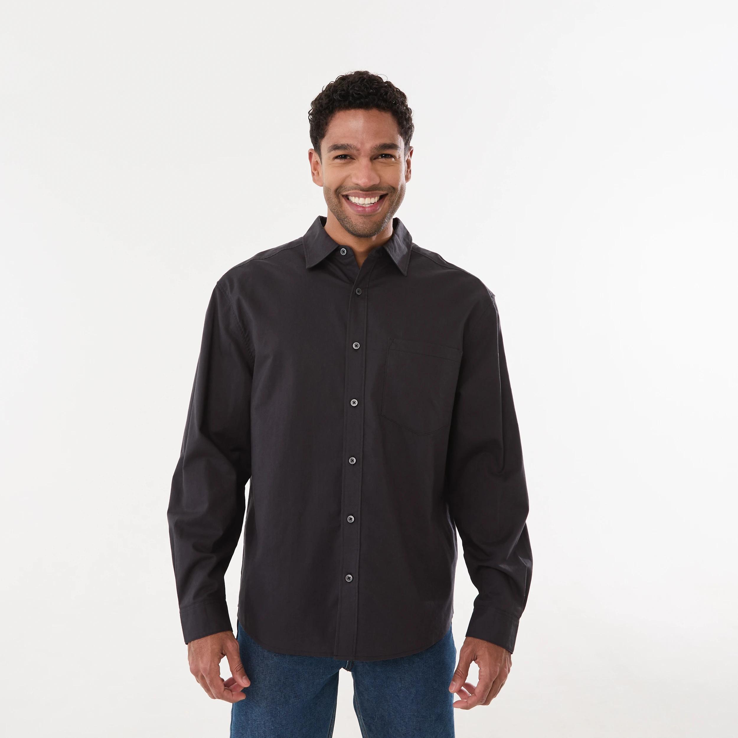 1 Long Sleeve Cotton Linen Shirt OYSTER BLACK, 1 of 6