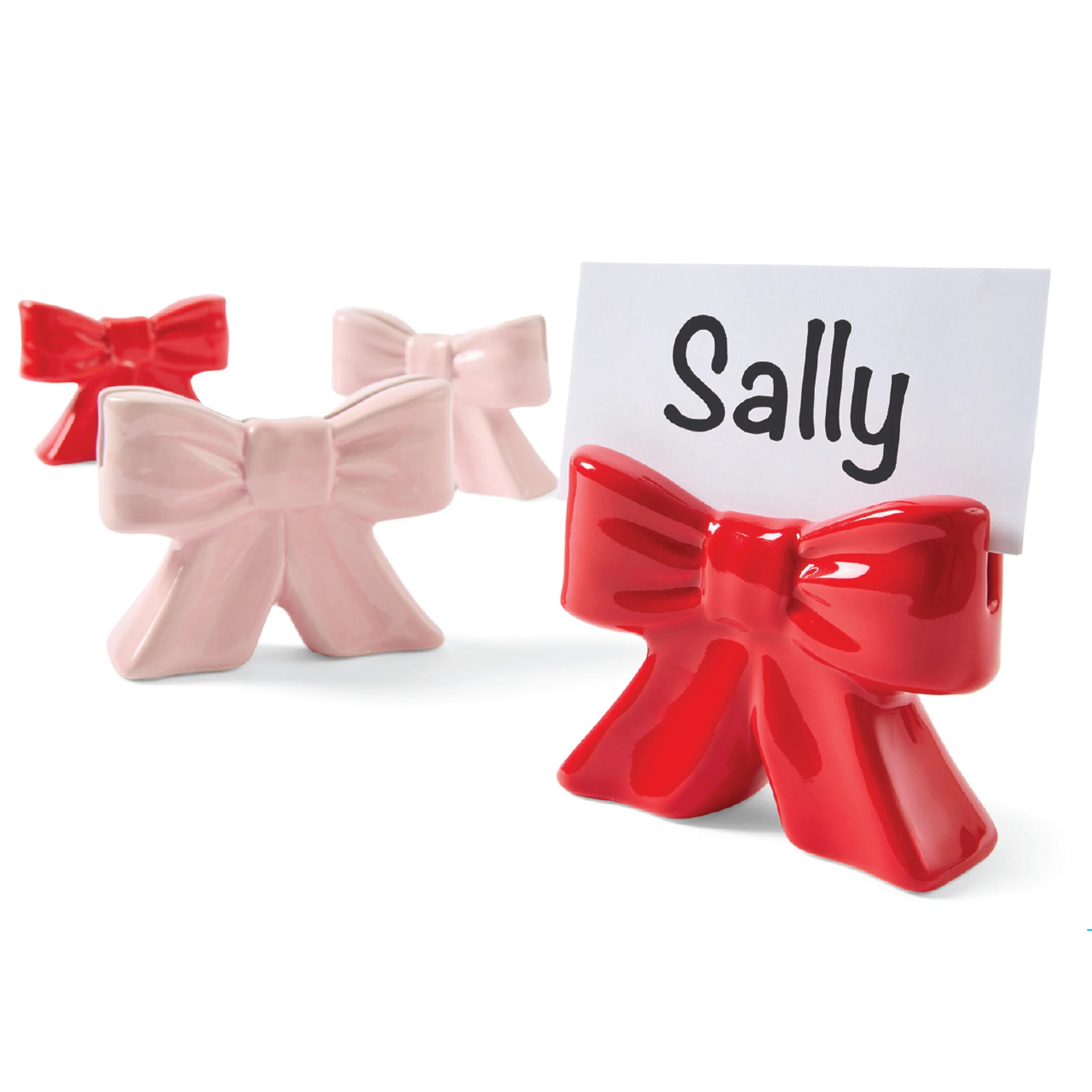 1 4 Pack Pink and Red Ceramic Bow Placecard Holders, 1 of 9