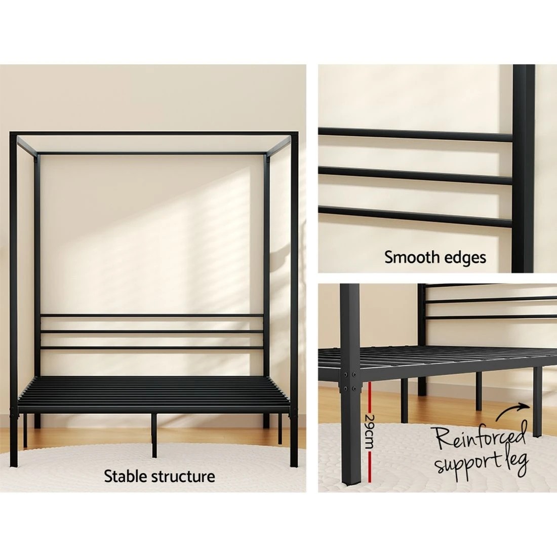 6 Artiss Bed Frame Queen Size Metal Frame POCHY - Black, 6 of 7