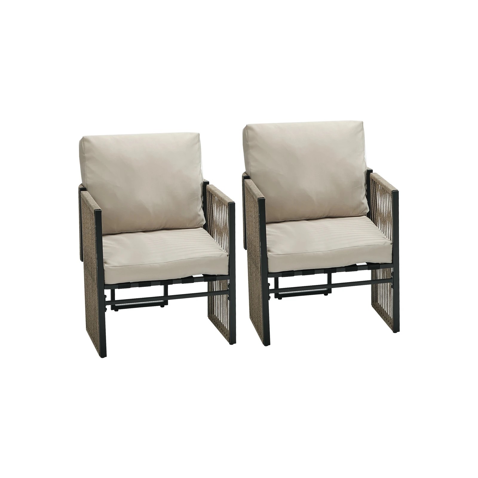 6 Livsip 2 Pieces Outdoor Patio Chair Bistro Lounge with Cushions Woven Rope - Multi, 6 of 8