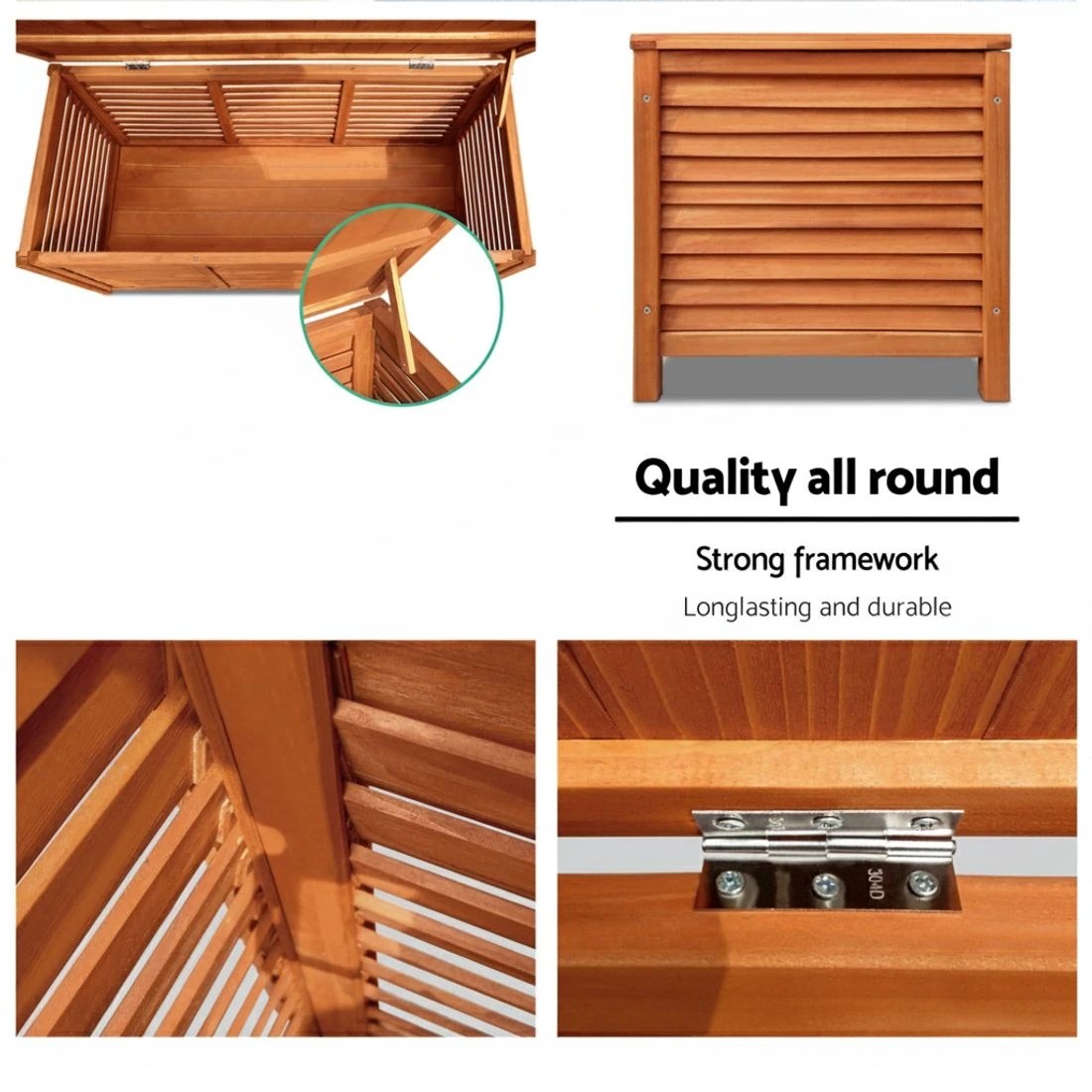 6 Gardeon Outdoor Storage Bench Box 210L Wooden Patio Furniture Garden Chair - Brown, 6 of 7