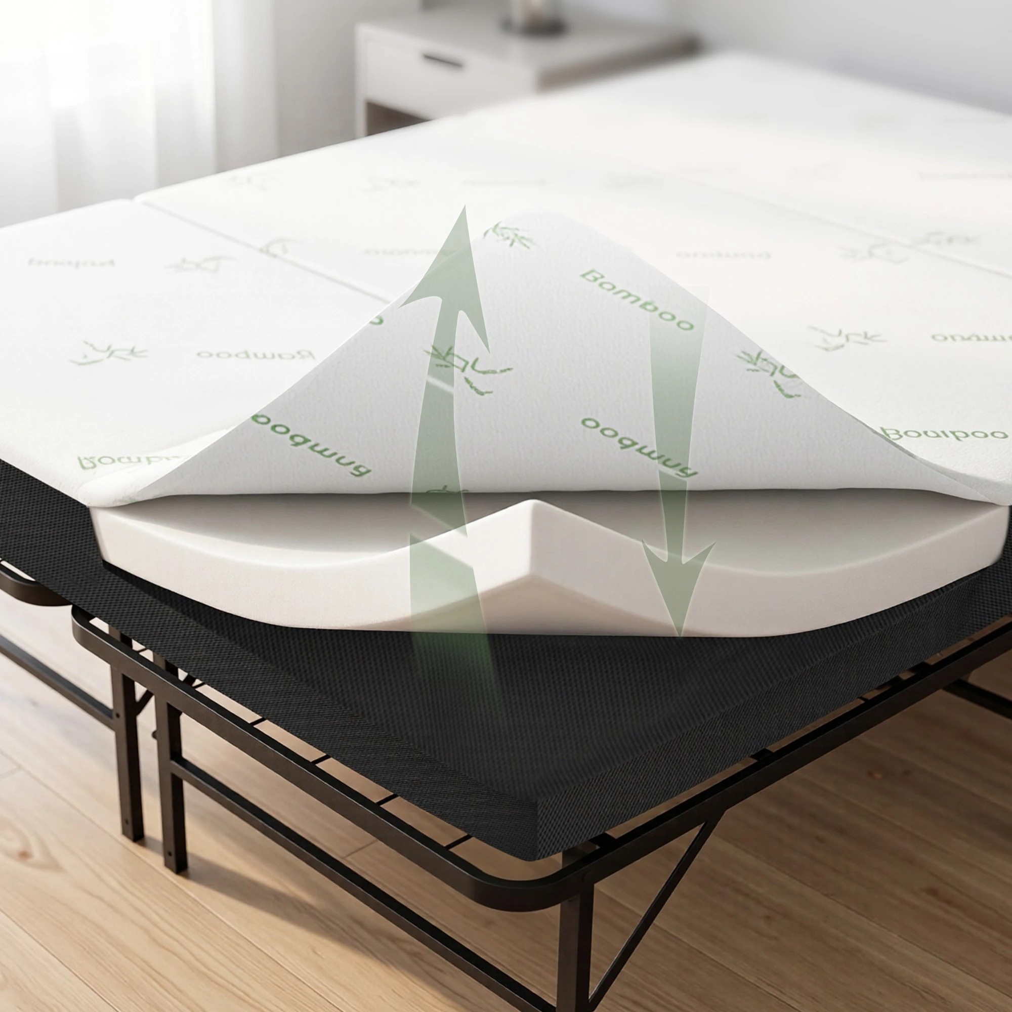 5 Giselle Bedding Giselle Folding Bed with Mattress Double Portable Foldable Guest Bed Bamboo Cover - Multi, 5 of 9