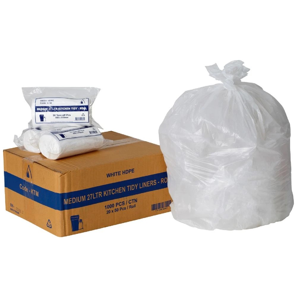 1 Tailored Packaging Kitchen Bin Liners 27L 1000 Pack White, 1 of 2