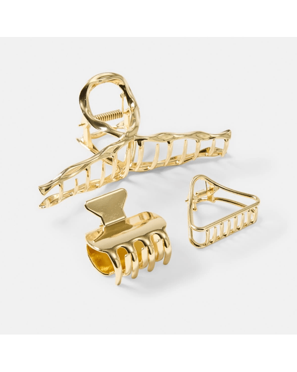 3 Pack Gold Tone Mix Statement Claw Hair Clips