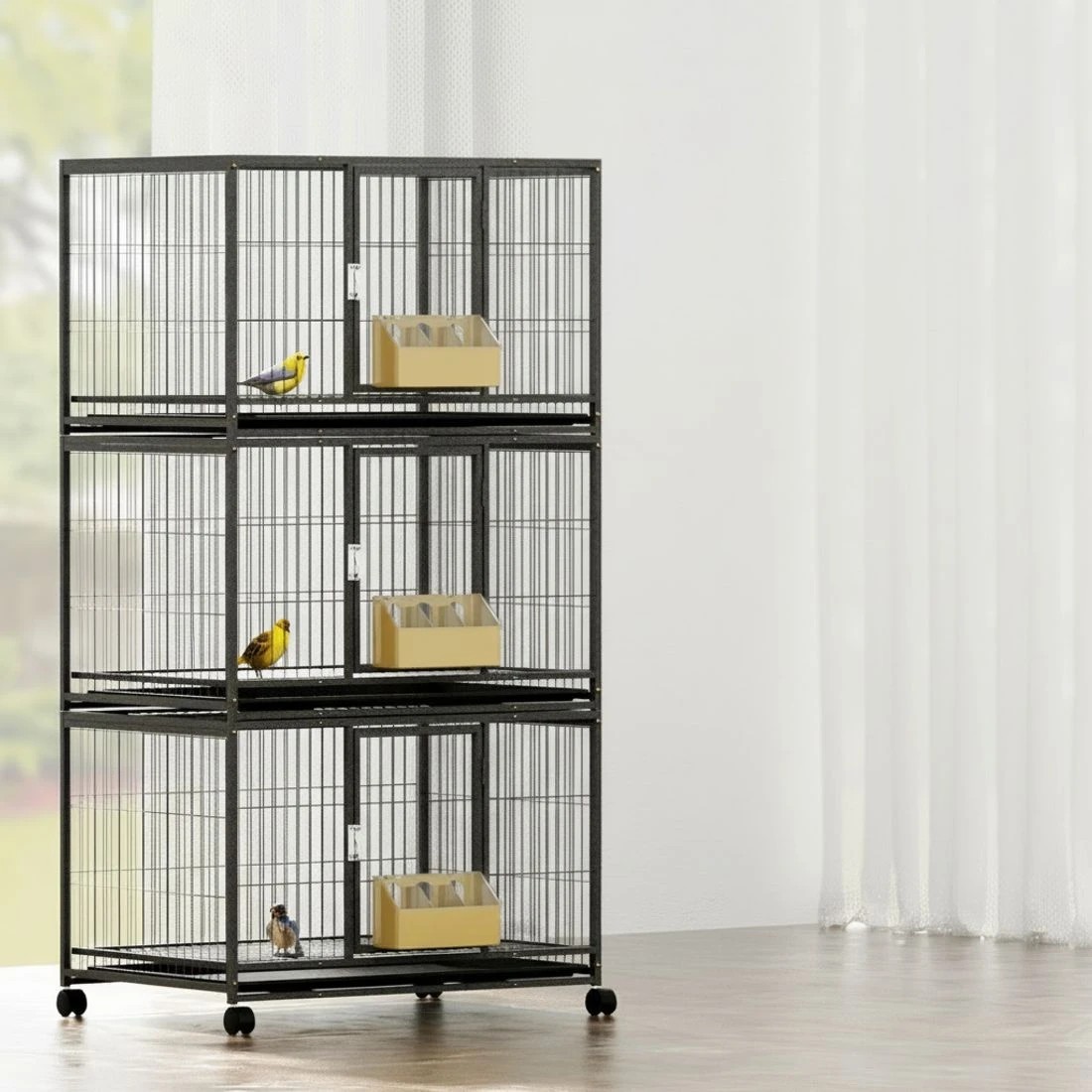 4 i.Pet Bird Cage Large Bird Cages Aviary Budgie Perch Cage Parrot Pet Stand Wheels - Black, 4 of 6