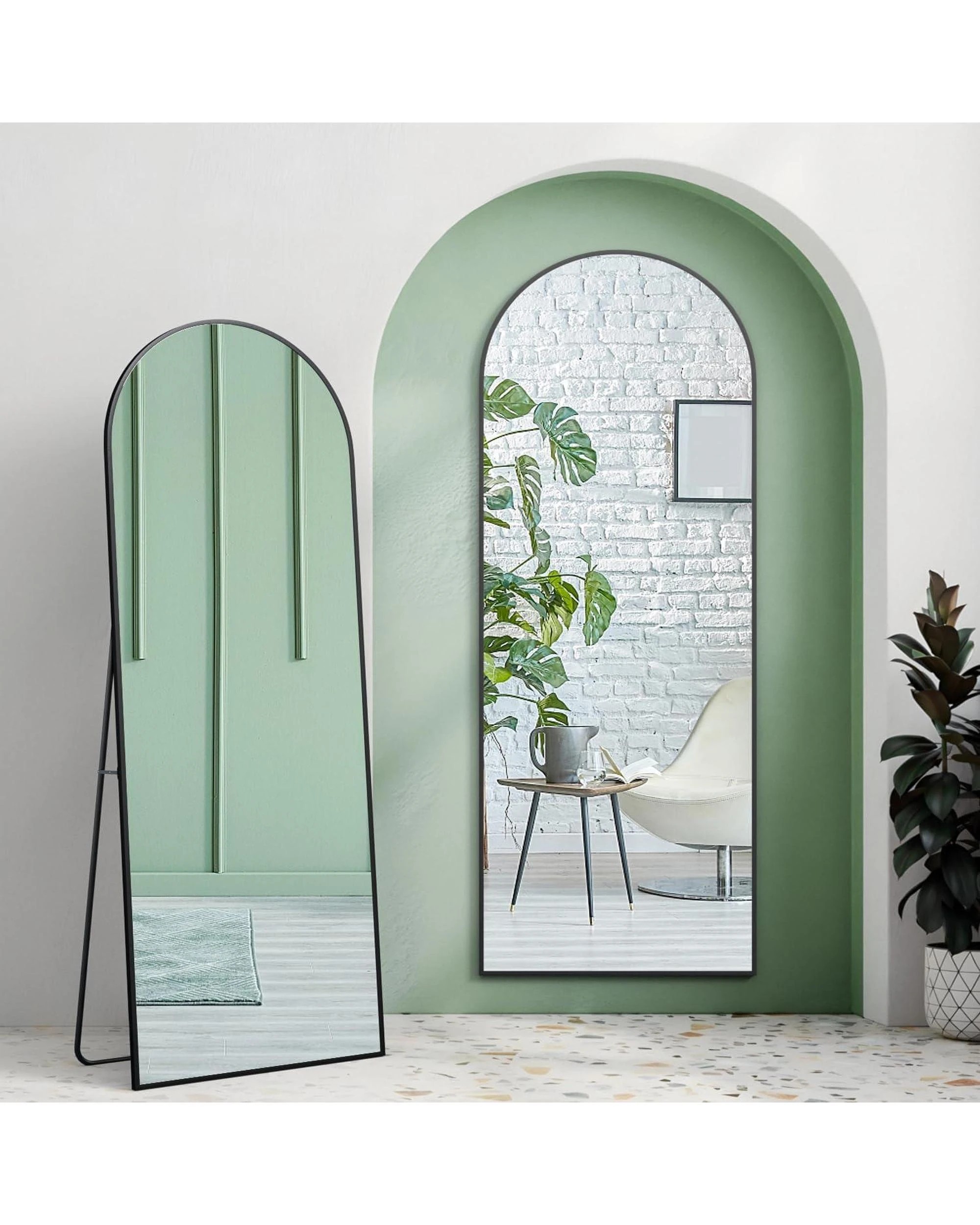 4 OAKORY 162x53cm Arched Full Length Mirror, Floor Mirror for Bedroom Living Room Entry Black - Black, 4 of 8