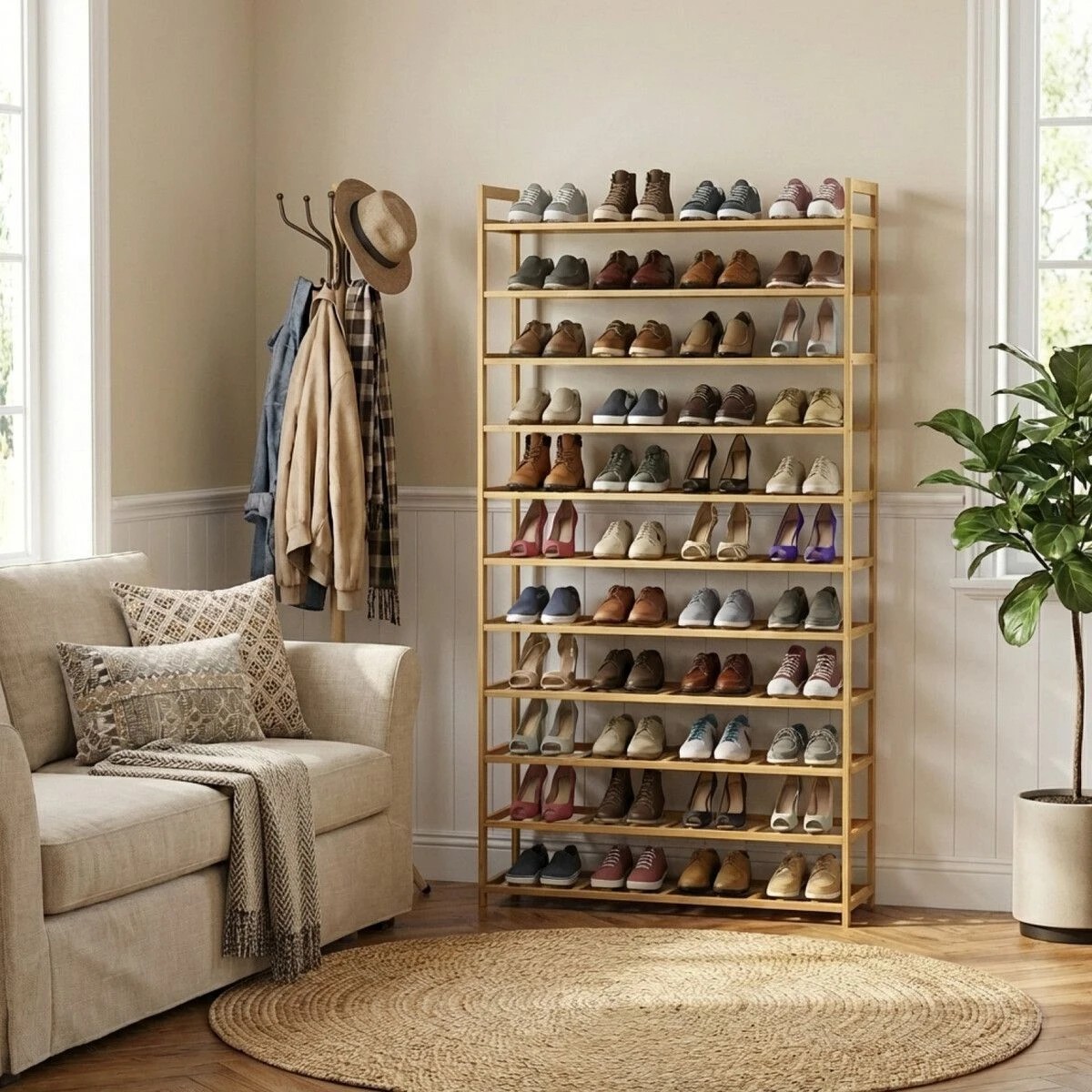 3 AUSWAY Bamboo Shoe Rack Cabinet Storage 11 Tier Shelves Footwear Organiser, 3 of 6