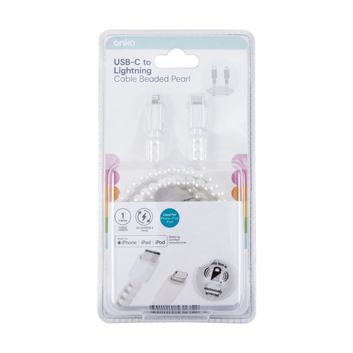 6 USB-C to Lightning Beaded Faux Pearl Cable - White, 6 of 6