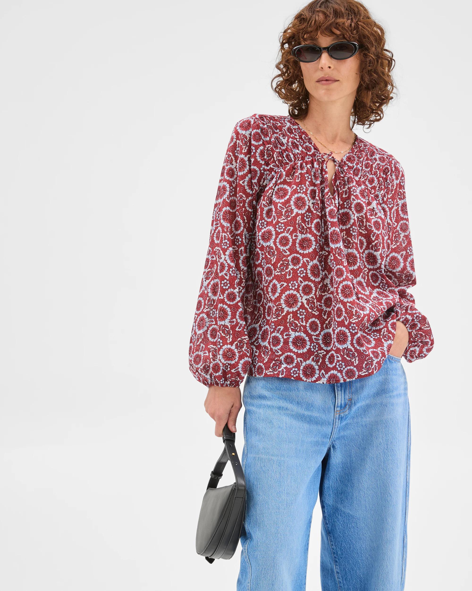 3 Target Woman Australian Cotton Long Sleeve Print Gather Detail Blouse FLORAL, 3 of 7