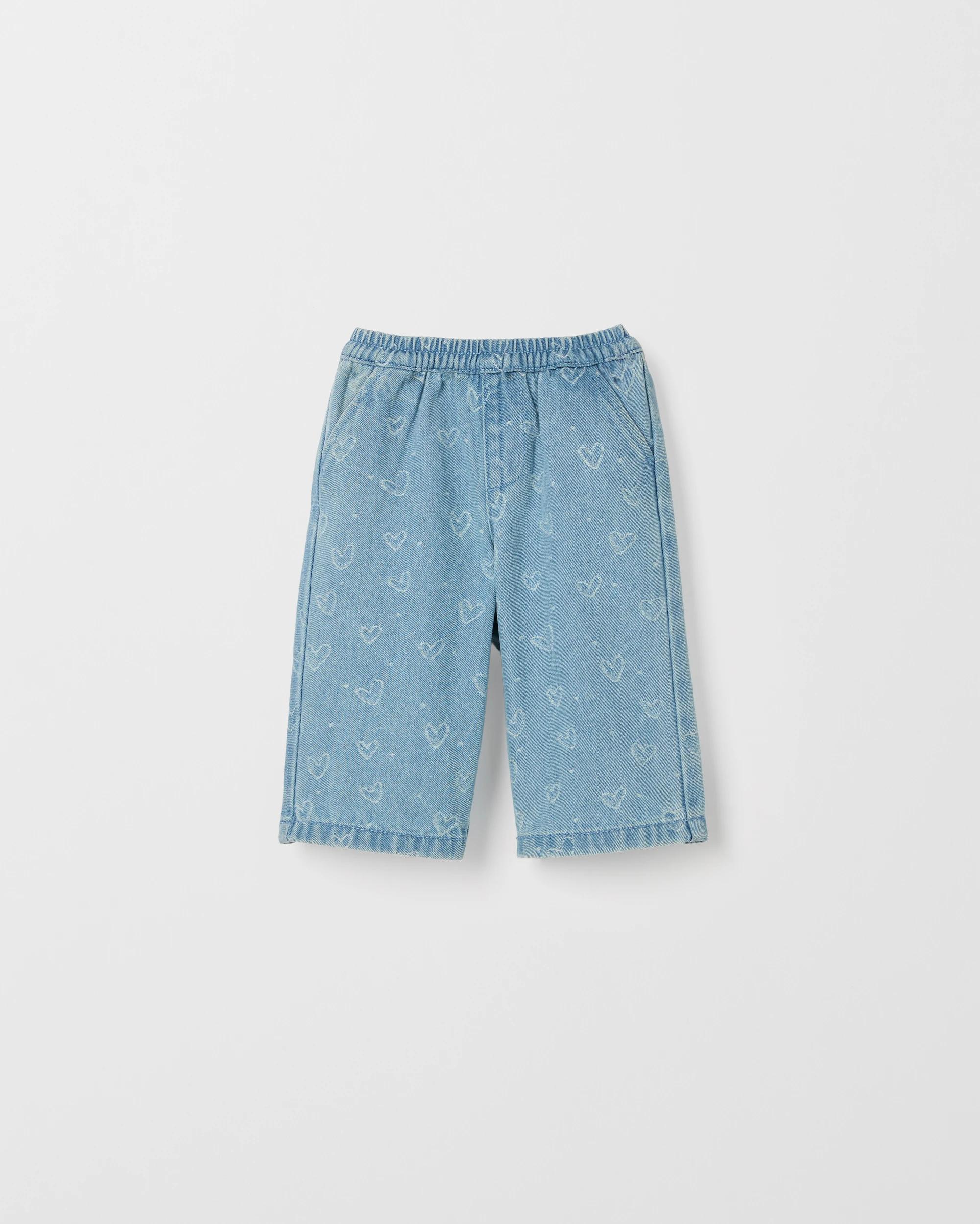 1 Target Baby Wide Leg Heart Embroidered Denim Pants DENIM HEART, 1 of 2