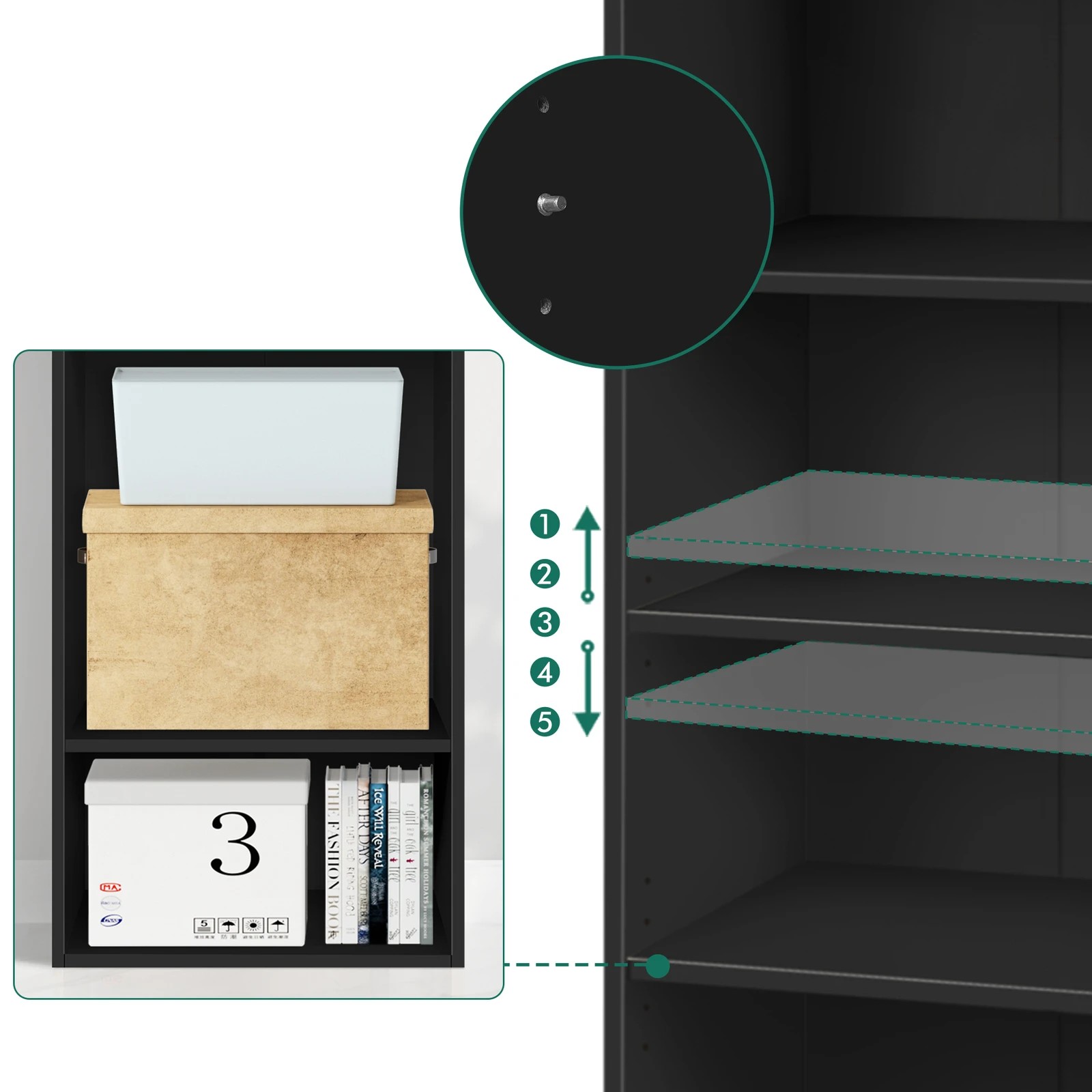 4 Alfordson Office Storage Cabinet 5 Shelves Bookcase Tallboy Bedroom - Black, 4 of 9