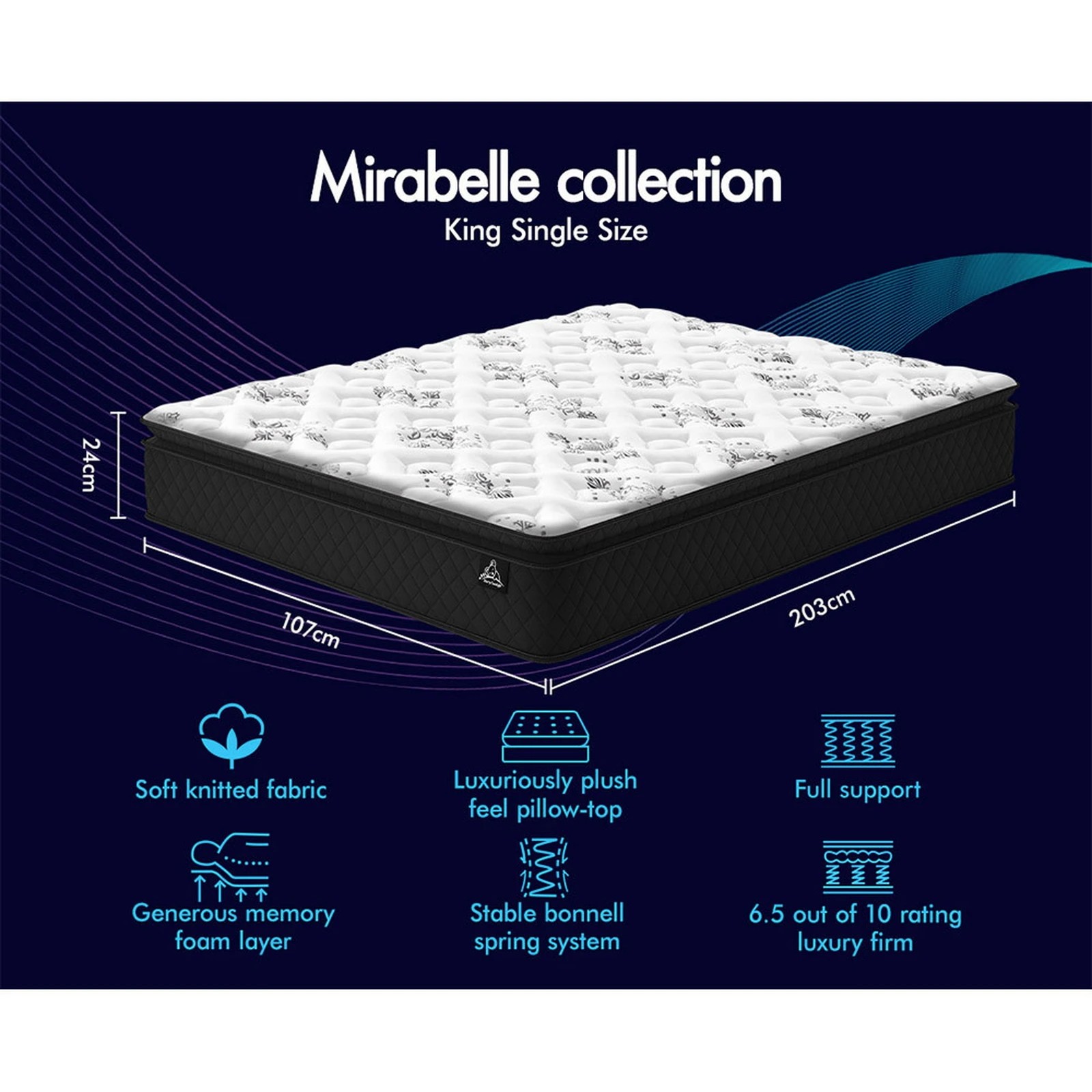 9 Starry Eucalypt Mattress Pillow Top Foam Bed Bonnell Spring 24cm - King Single Bed, 9 of 10